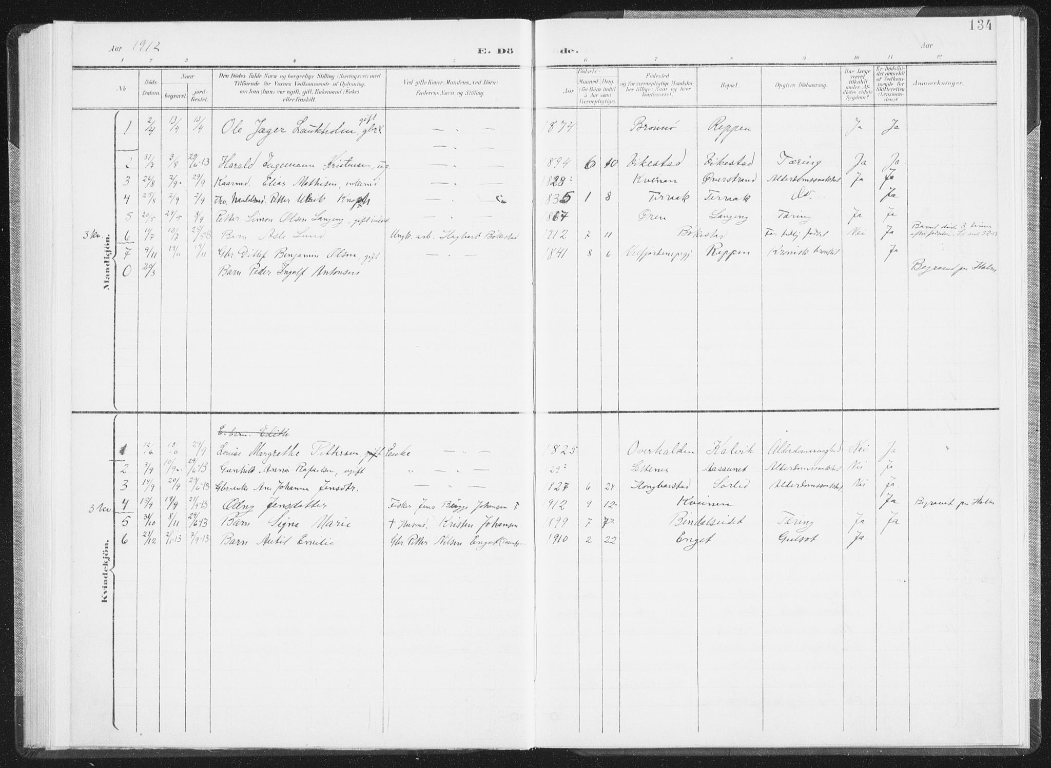 Ministerialprotokoller, klokkerbøker og fødselsregistre - Nordland, SAT/A-1459/810/L0153: Ministerialbok nr. 810A12, 1899-1914, s. 134