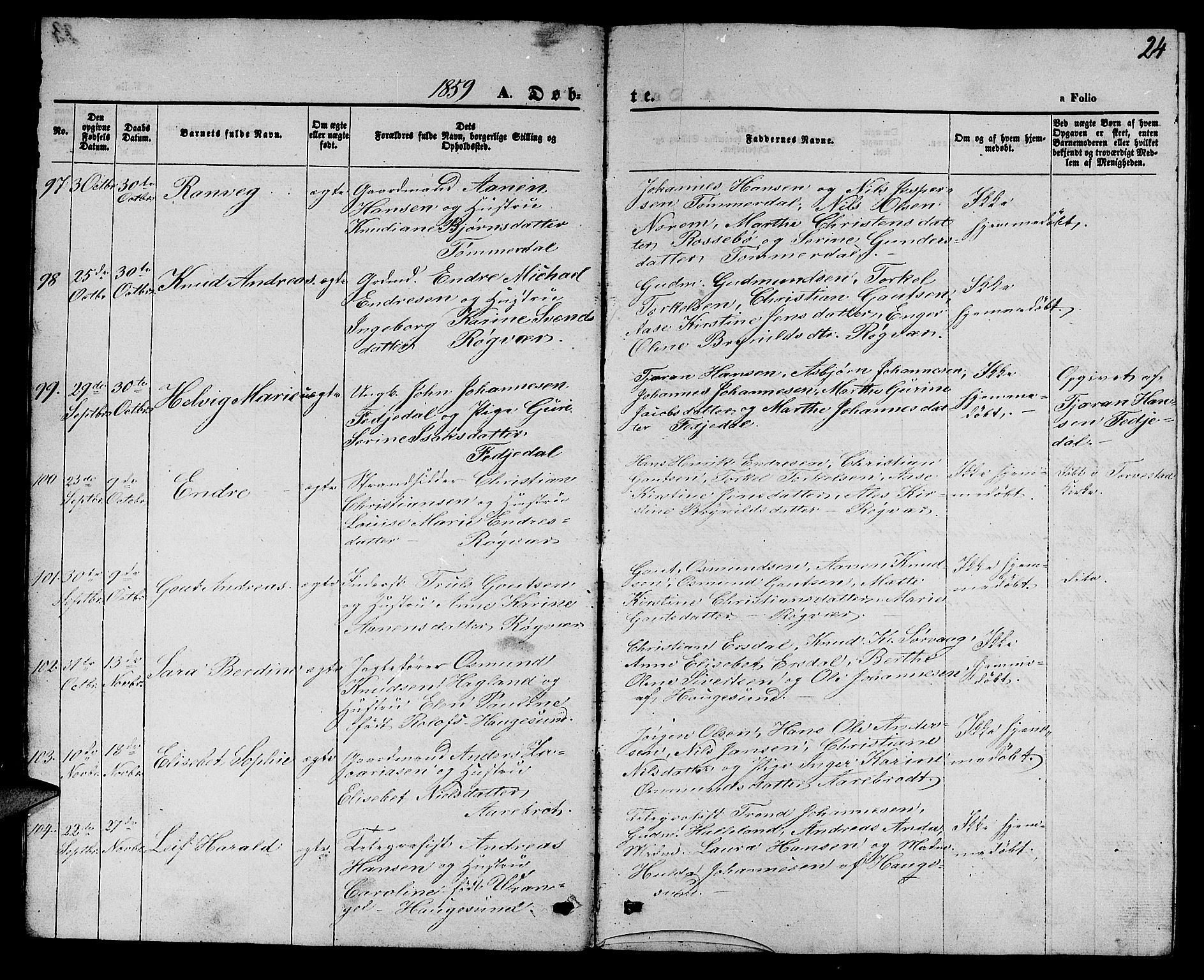 Torvastad sokneprestkontor, AV/SAST-A -101857/H/Ha/Hab/L0006: Klokkerbok nr. B 6, 1858-1867, s. 24
