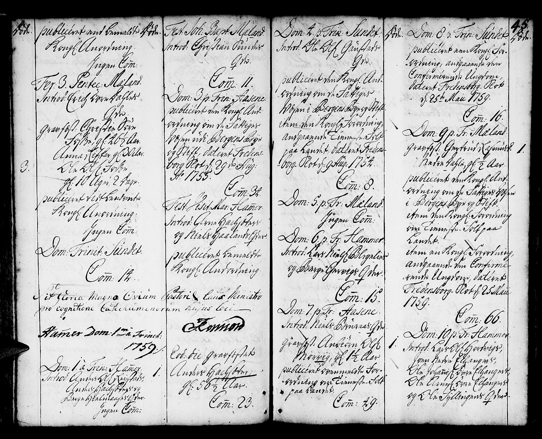 Hamre sokneprestembete, AV/SAB-A-75501/H/Ha/Haa/Haaa/L0006: Ministerialbok nr. A 6, 1750-1761, s. 45