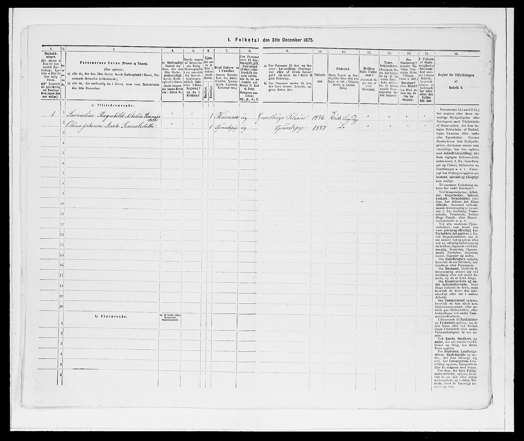 SAB, Folketelling 1875 for 1443P Eid prestegjeld, 1875, s. 353