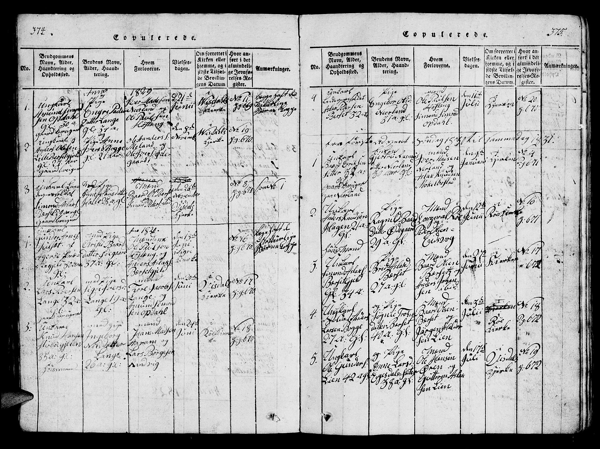 Ministerialprotokoller, klokkerbøker og fødselsregistre - Møre og Romsdal, AV/SAT-A-1454/554/L0644: Klokkerbok nr. 554C01, 1818-1851, s. 374-375