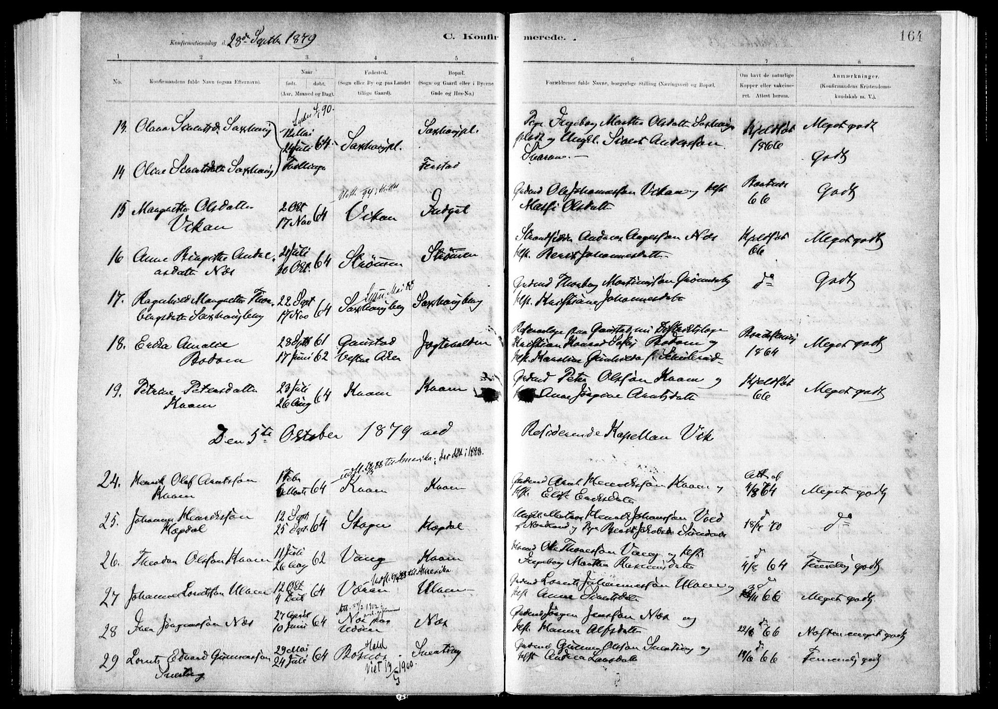 Ministerialprotokoller, klokkerbøker og fødselsregistre - Nord-Trøndelag, AV/SAT-A-1458/730/L0285: Ministerialbok nr. 730A10, 1879-1914, s. 164