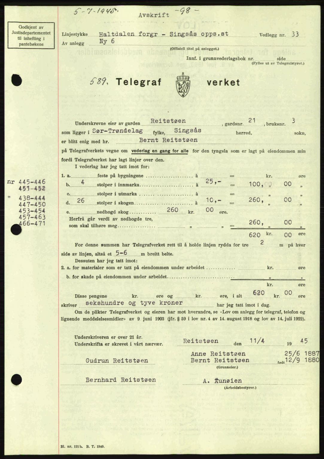 Gauldal sorenskriveri, SAT/A-0014/1/2/2C: Pantebok nr. A1a, 1945-1945, Dagboknr: 589/1945