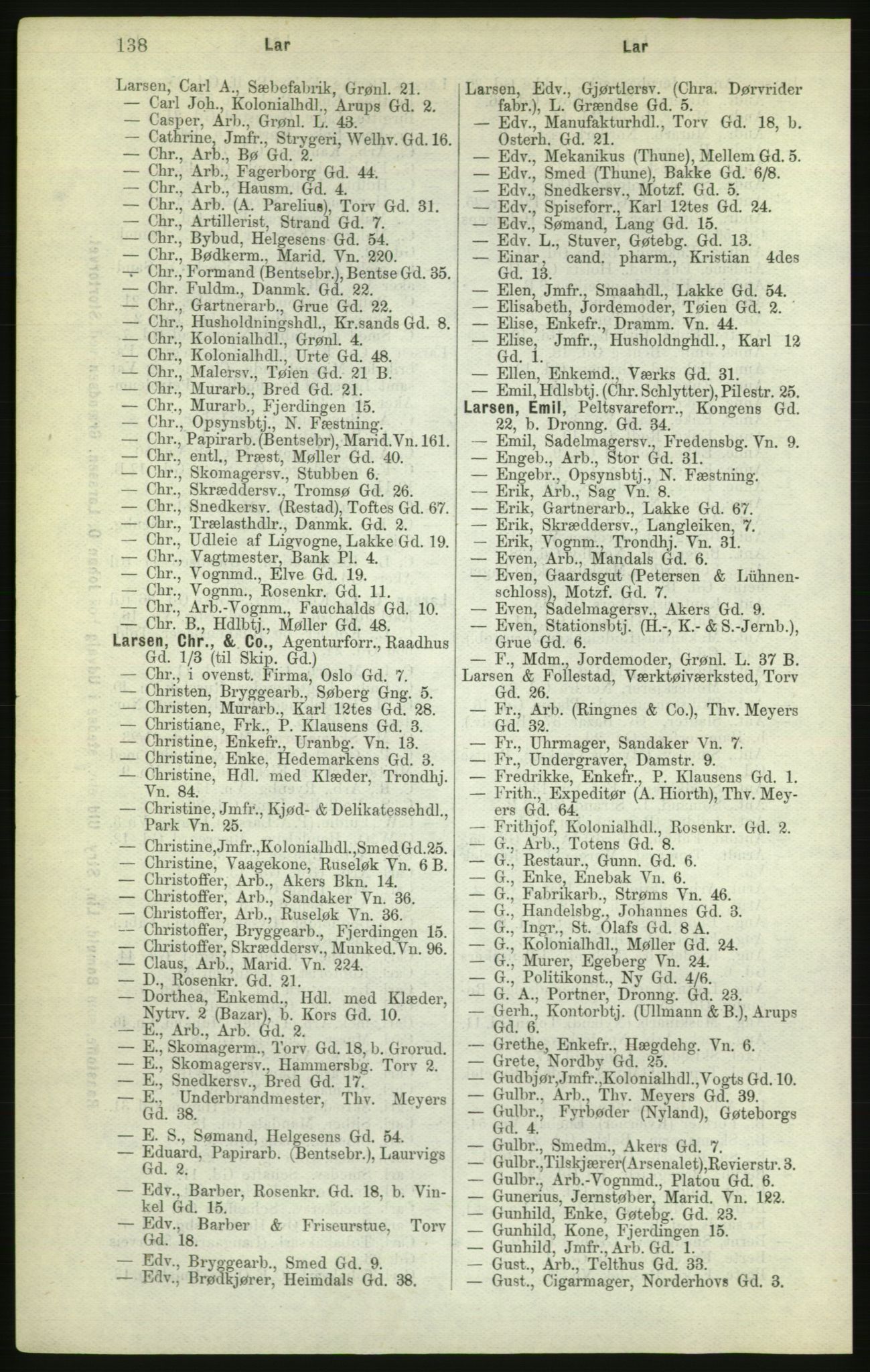 Kristiania/Oslo adressebok, PUBL/-, 1882, s. 138