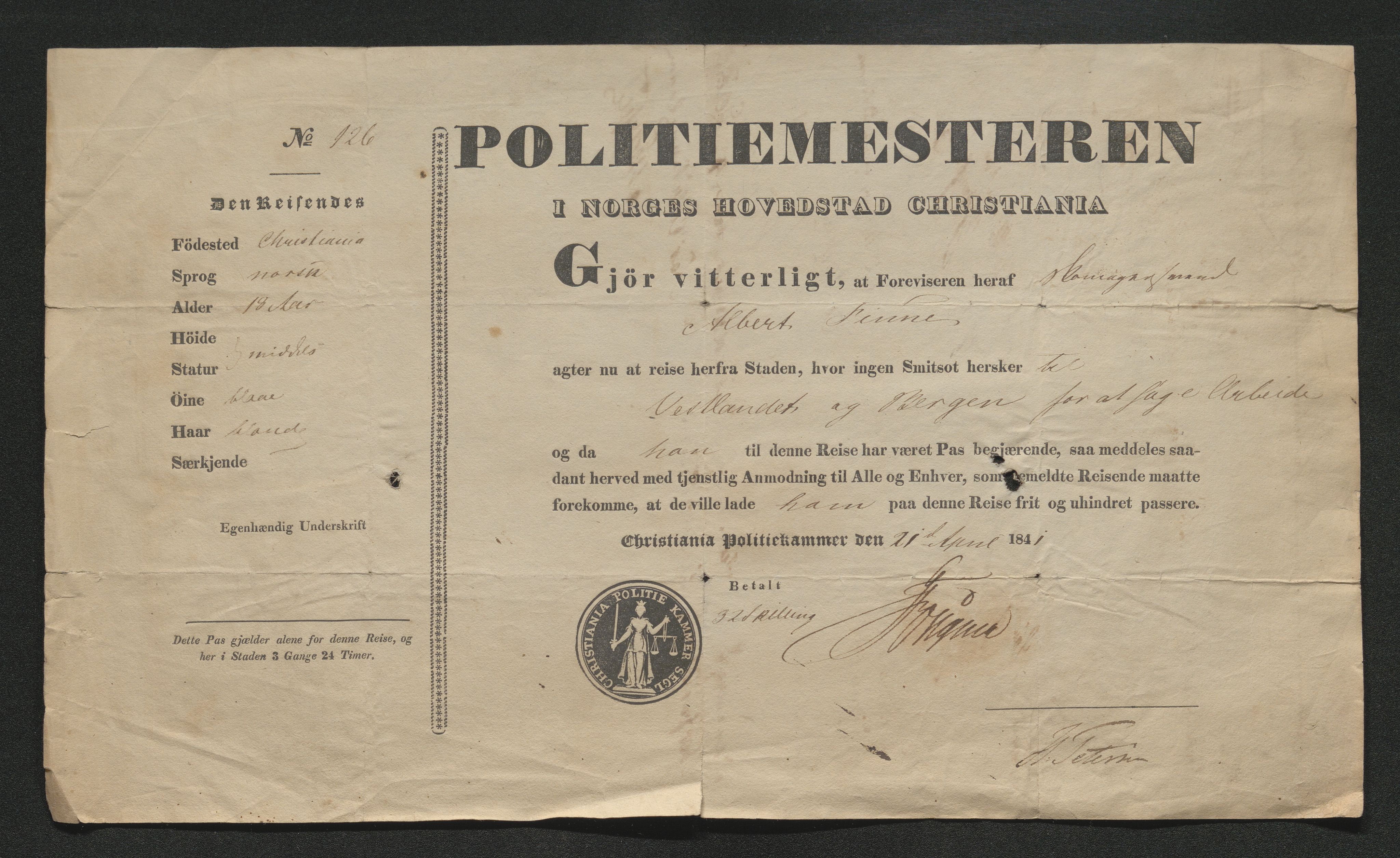 Drammen politikammer, SAKO/A-623/I/Ia/Iab/L0006: Innleverte pass, 1841-1842, s. 296
