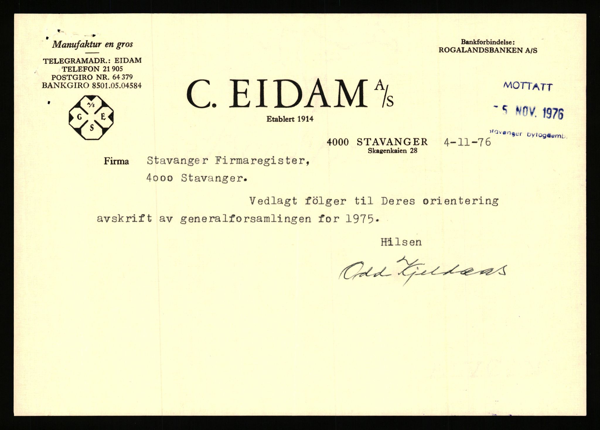 Stavanger byfogd, AV/SAST-A-101408/002/J/Jd/Jde/L0034: Registreringsmeldinger og bilag. Aksjeselskap, 99-165, 1915-1961, s. 16