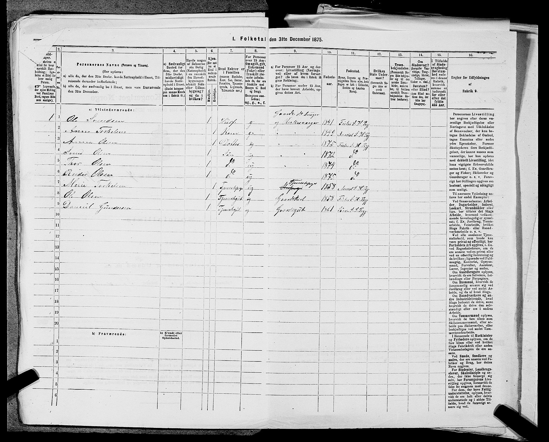 SAST, Folketelling 1875 for 1133P Hjelmeland prestegjeld, 1875, s. 1045