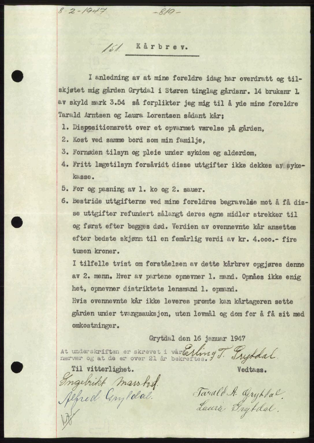 Gauldal sorenskriveri, SAT/A-0014/1/2/2C: Pantebok nr. A3, 1947-1947, Dagboknr: 151/1947