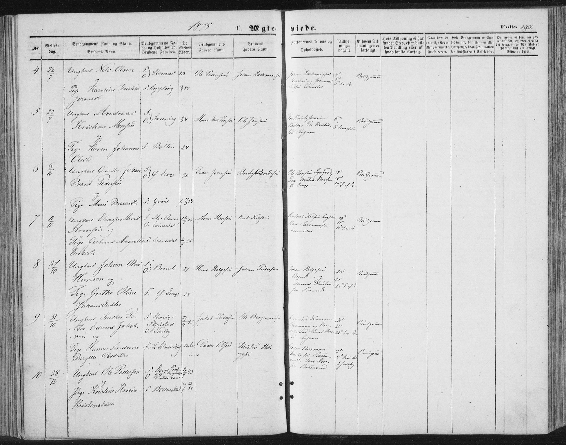 Ministerialprotokoller, klokkerbøker og fødselsregistre - Nordland, AV/SAT-A-1459/847/L0668: Ministerialbok nr. 847A08, 1872-1886, s. 190