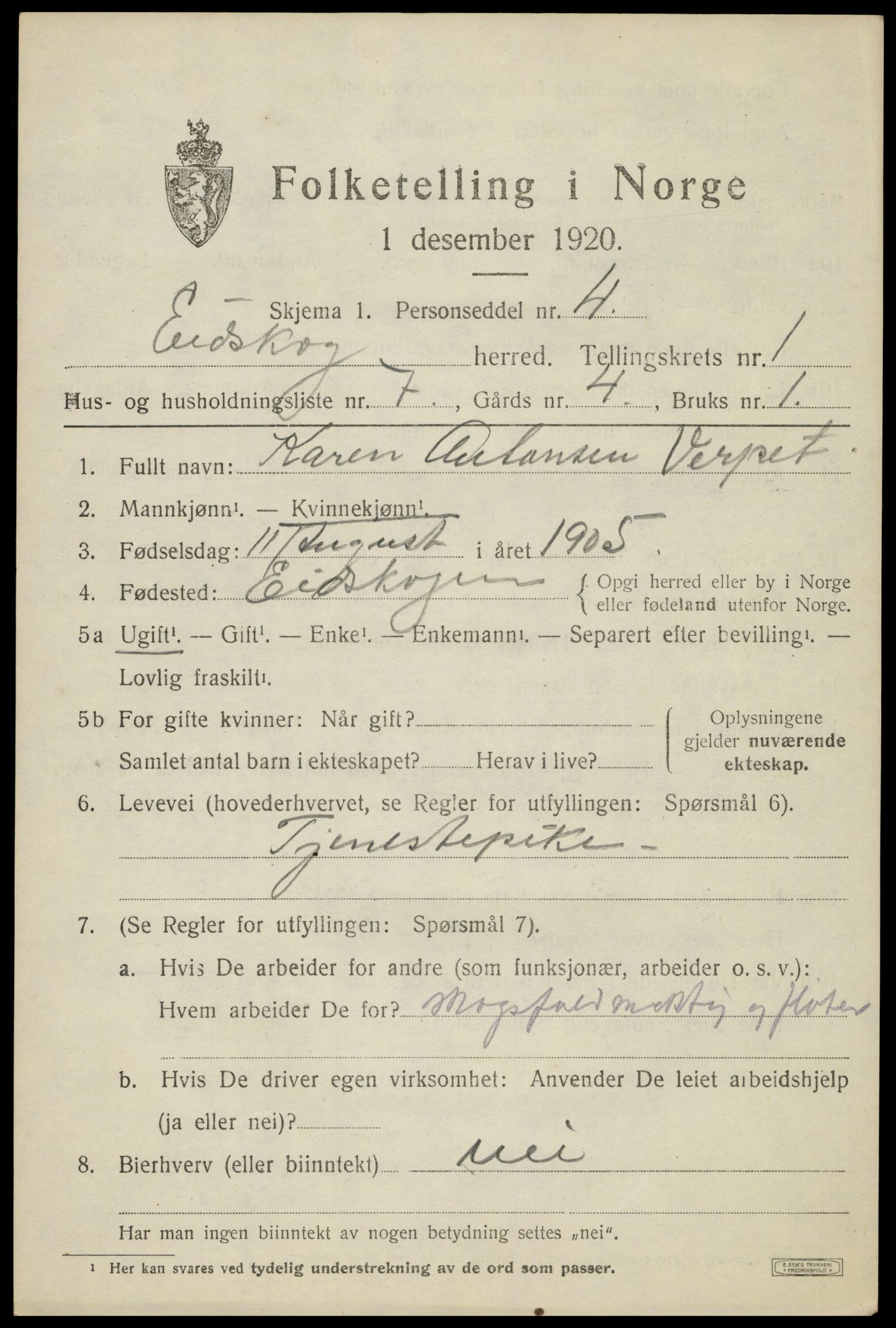 SAH, Folketelling 1920 for 0420 Eidskog herred, 1920, s. 2487