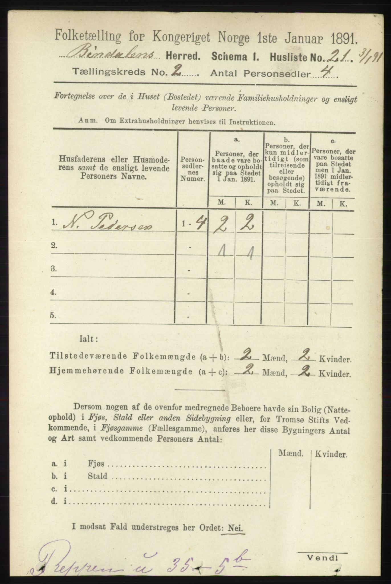 RA, Folketelling 1891 for 1811 Bindal herred, 1891, s. 252