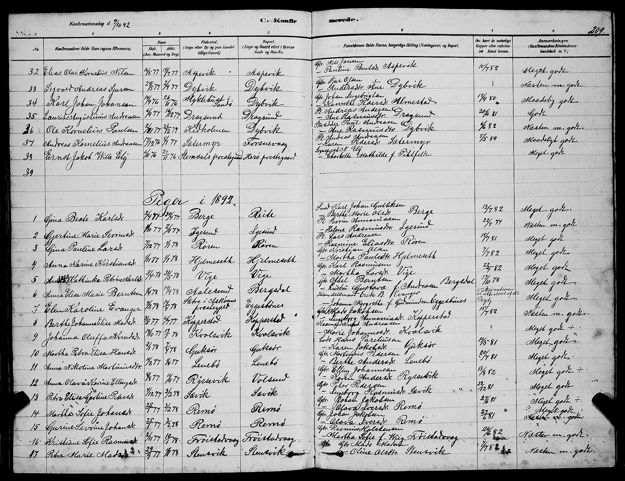 Ministerialprotokoller, klokkerbøker og fødselsregistre - Møre og Romsdal, AV/SAT-A-1454/507/L0081: Klokkerbok nr. 507C04, 1878-1898, s. 209