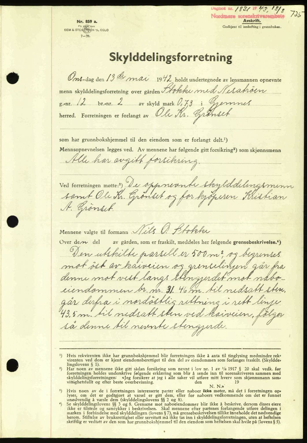 Nordmøre sorenskriveri, AV/SAT-A-4132/1/2/2Ca: Pantebok nr. A95, 1943-1943, Dagboknr: 1831/1943