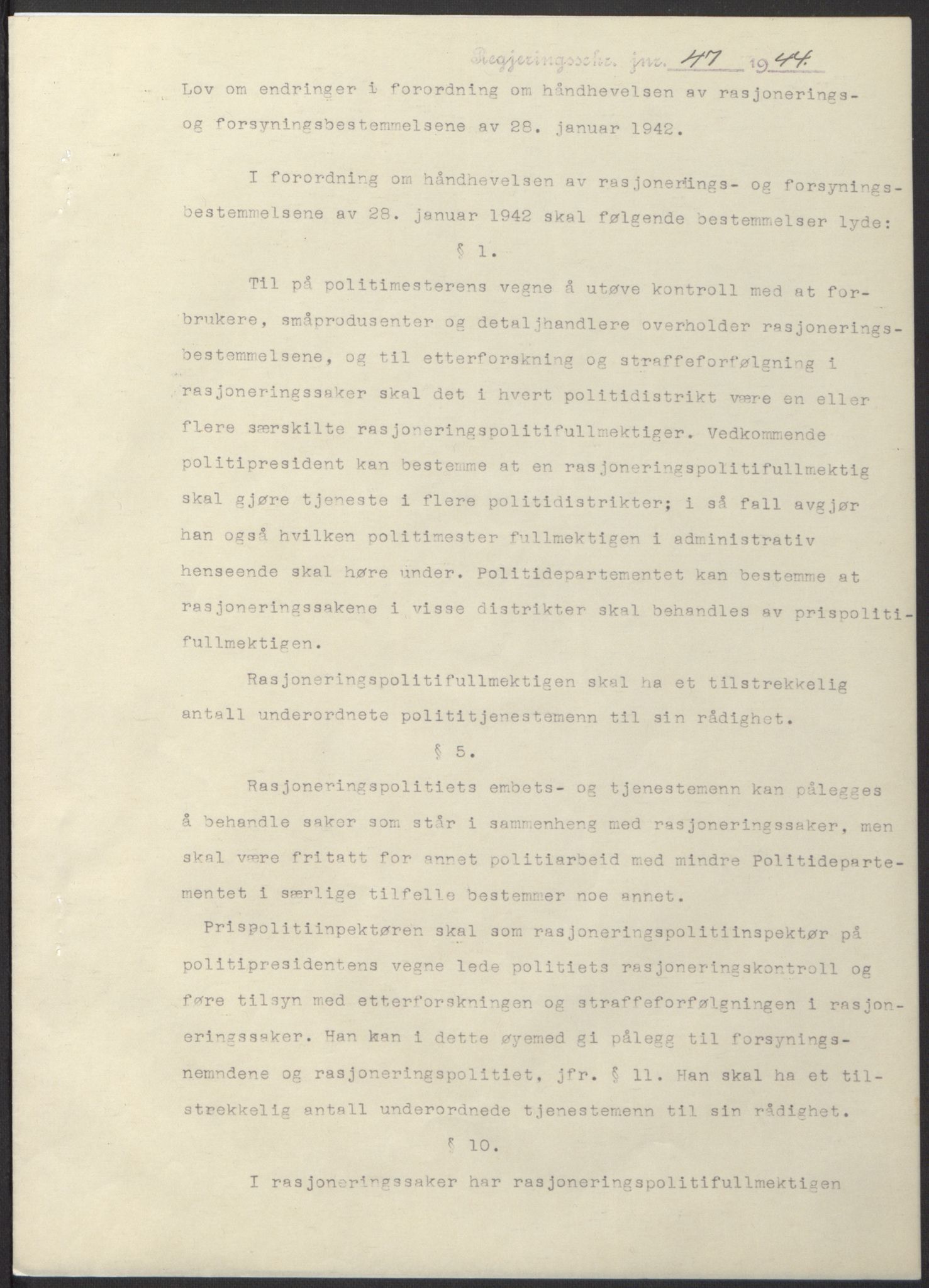NS-administrasjonen 1940-1945 (Statsrådsekretariatet, de kommisariske statsråder mm), RA/S-4279/D/Db/L0100: Lover, 1944, s. 87
