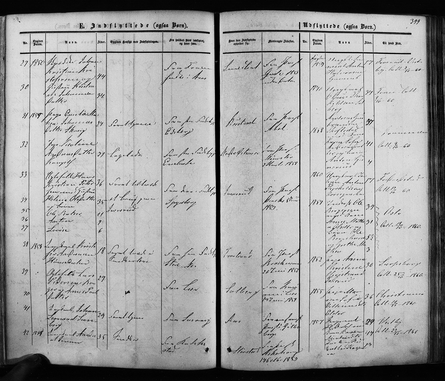Ås prestekontor Kirkebøker, AV/SAO-A-10894/F/Fa/L0007: Ministerialbok nr. I 7, 1854-1870, s. 399