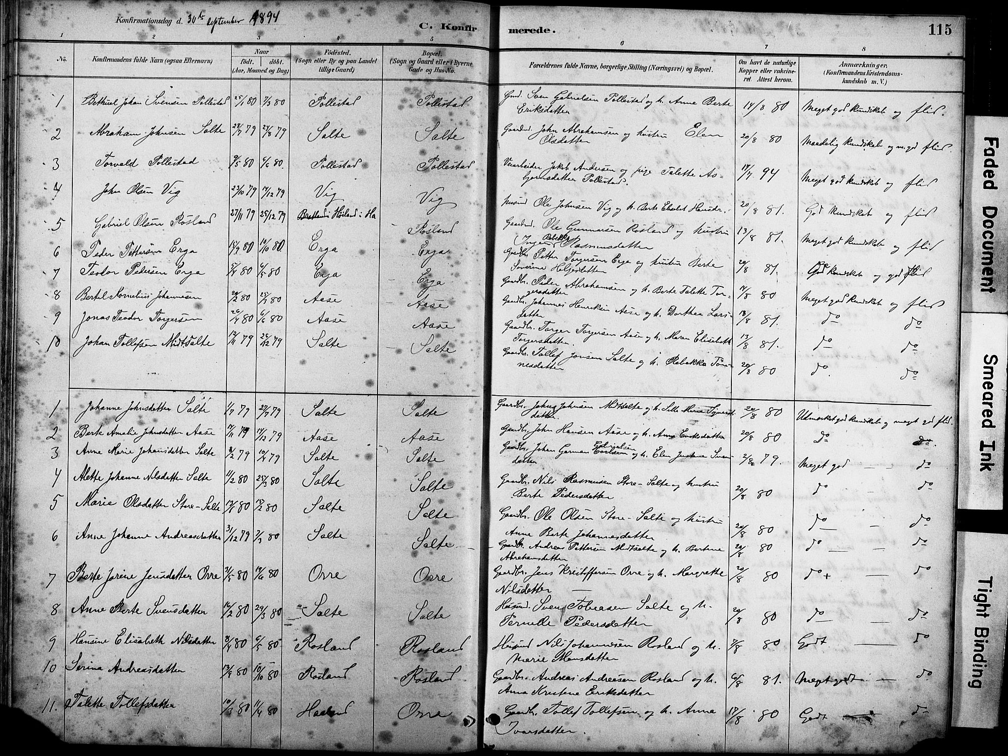 Klepp sokneprestkontor, AV/SAST-A-101803/001/3/30BA/L0007: Ministerialbok nr. A 8, 1886-1912, s. 115