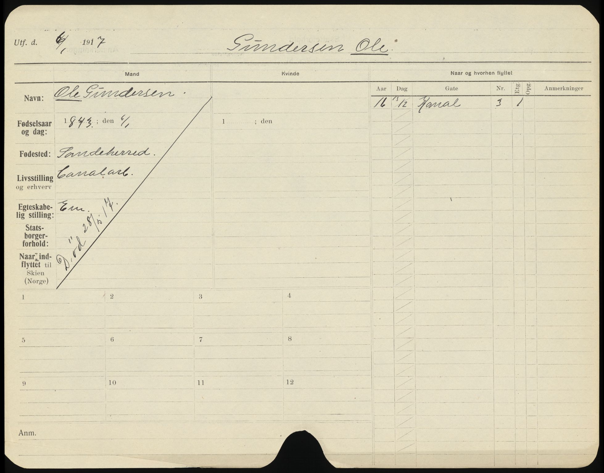 Skien folkeregister, AV/SAKO-A-425/H/Ha/L0001: Døde, 1916-1929, s. 29