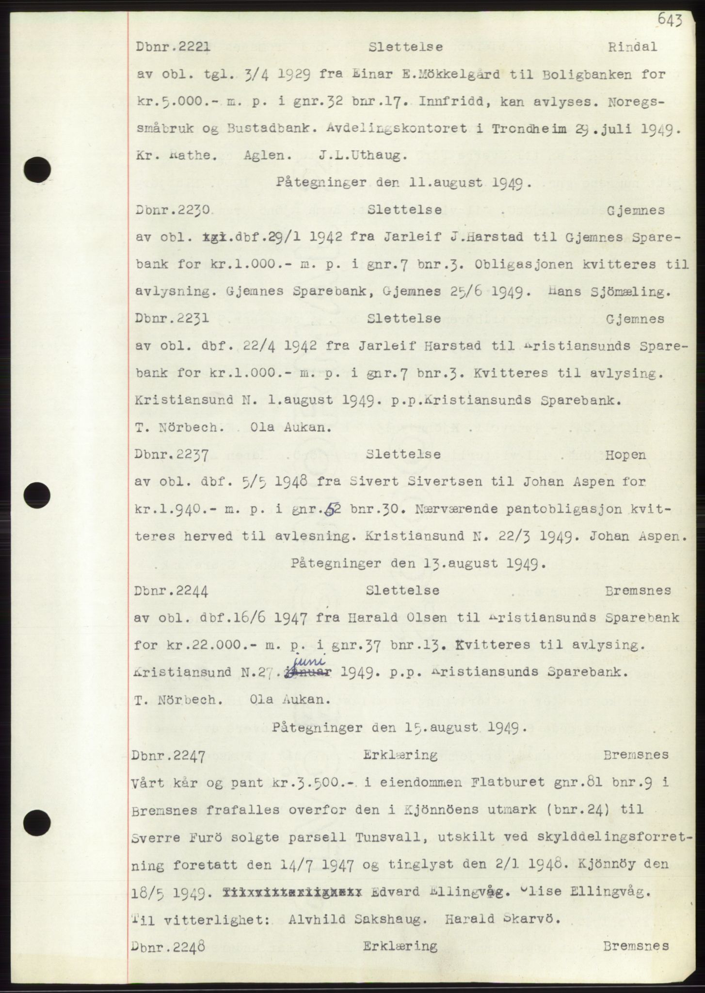 Nordmøre sorenskriveri, SAT/A-4132/1/2/2Ca: Pantebok nr. C82b, 1946-1951, Dagboknr: 2221/1949