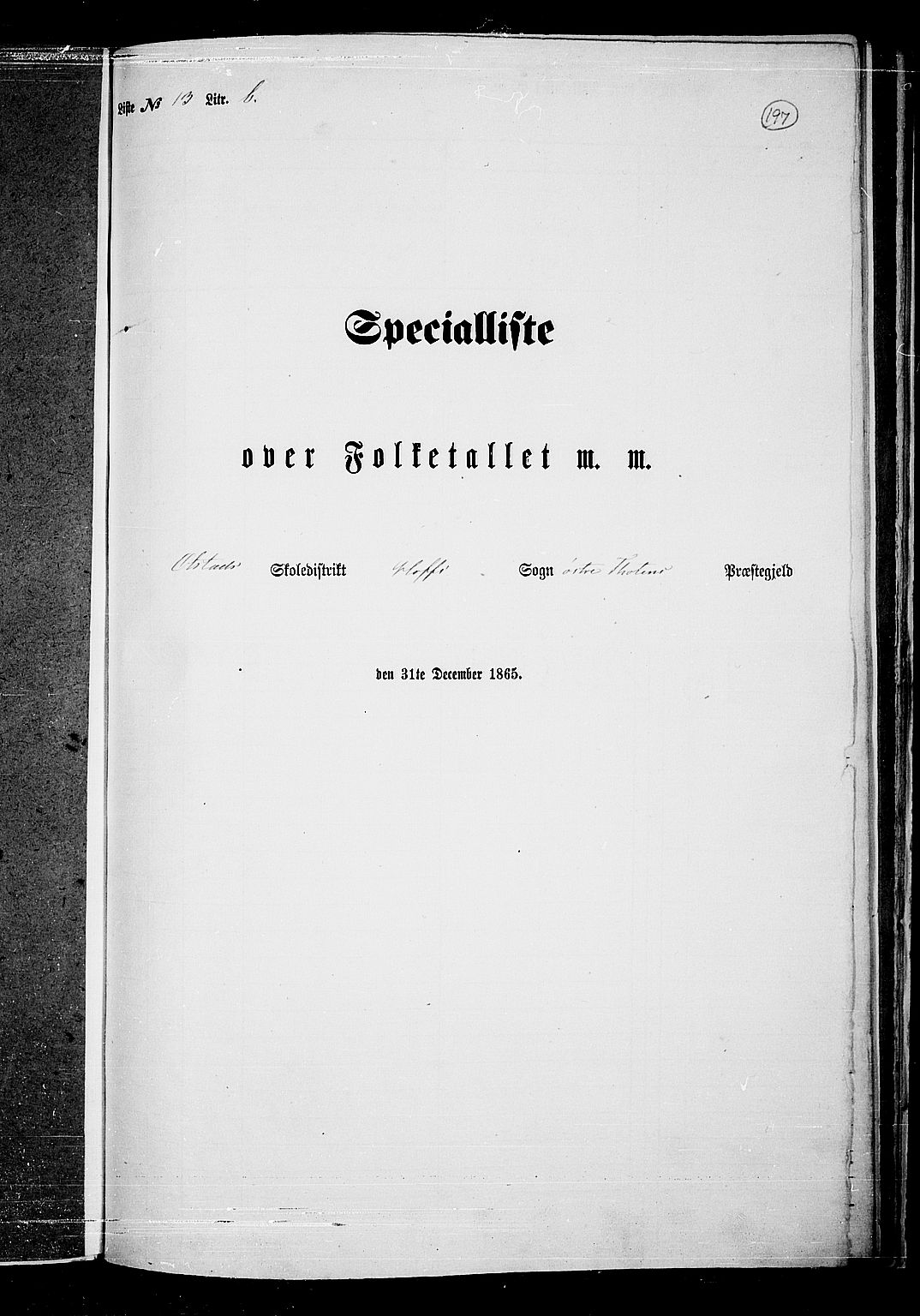 RA, Folketelling 1865 for 0528P Østre Toten prestegjeld, 1865, s. 309