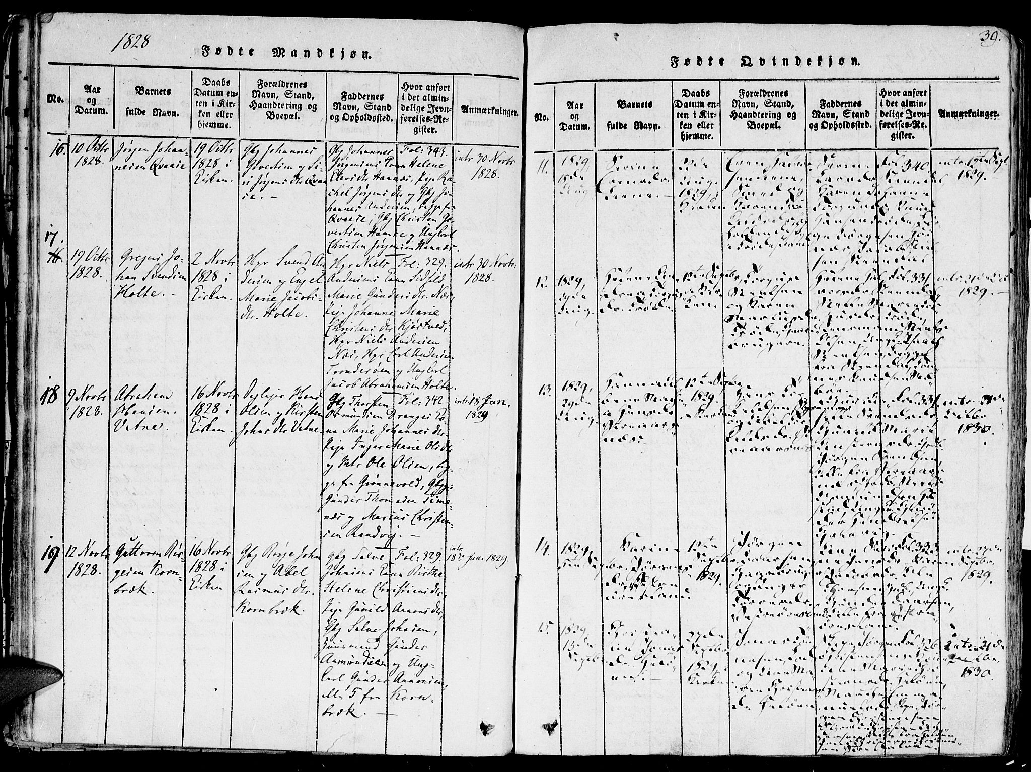Høvåg sokneprestkontor, AV/SAK-1111-0025/F/Fa/L0001: Ministerialbok nr. A 1, 1816-1843, s. 39