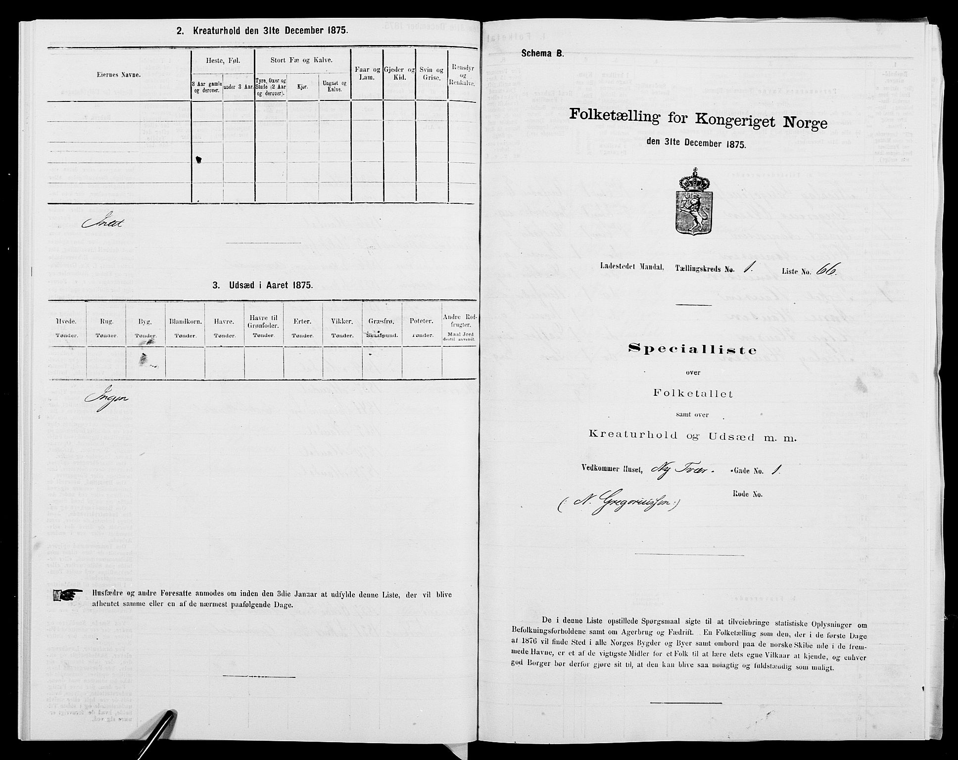 SAK, Folketelling 1875 for 1002B Mandal prestegjeld, Mandal ladested, 1875, s. 149