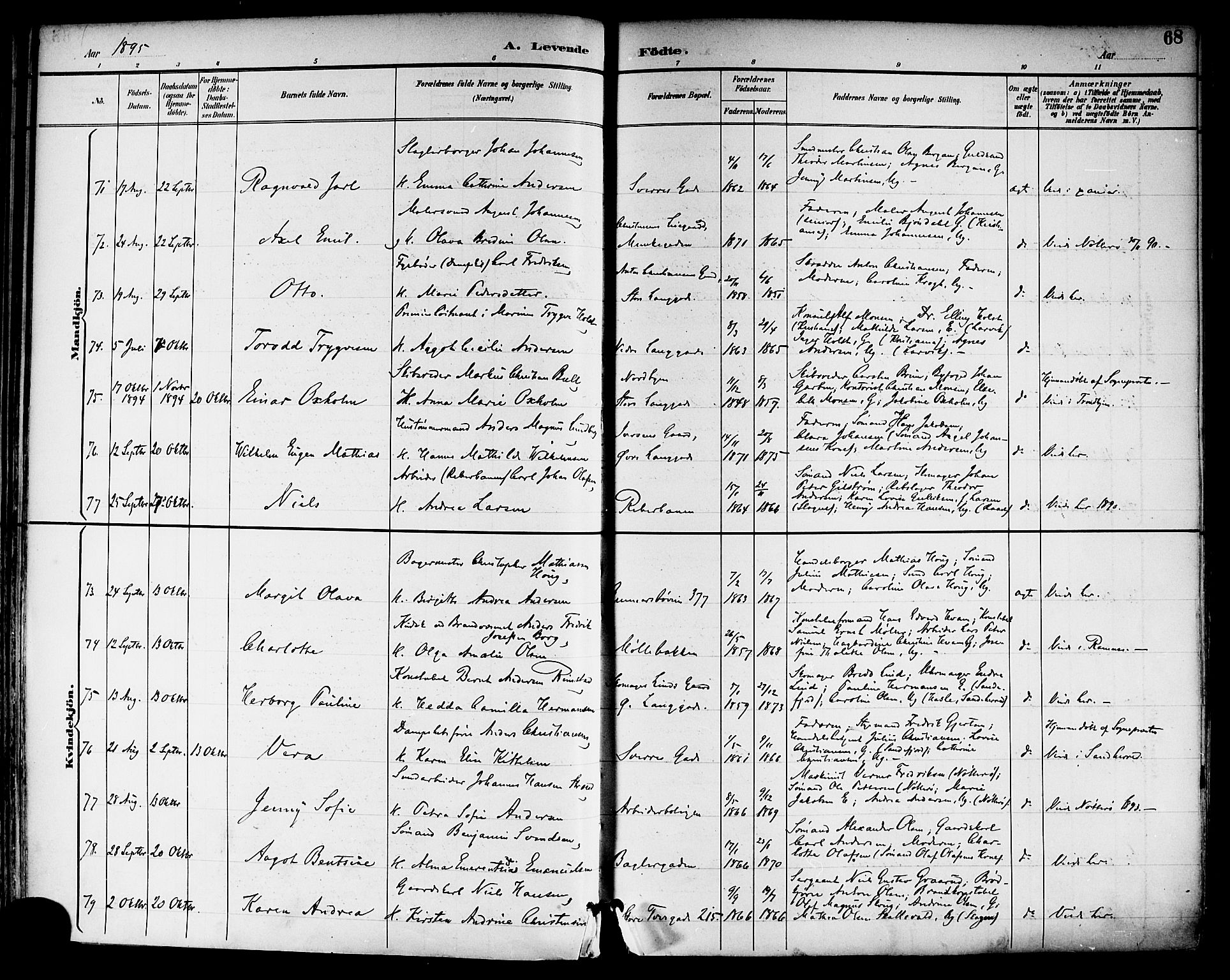 Tønsberg kirkebøker, AV/SAKO-A-330/F/Fa/L0012: Ministerialbok nr. I 12, 1891-1899, s. 68