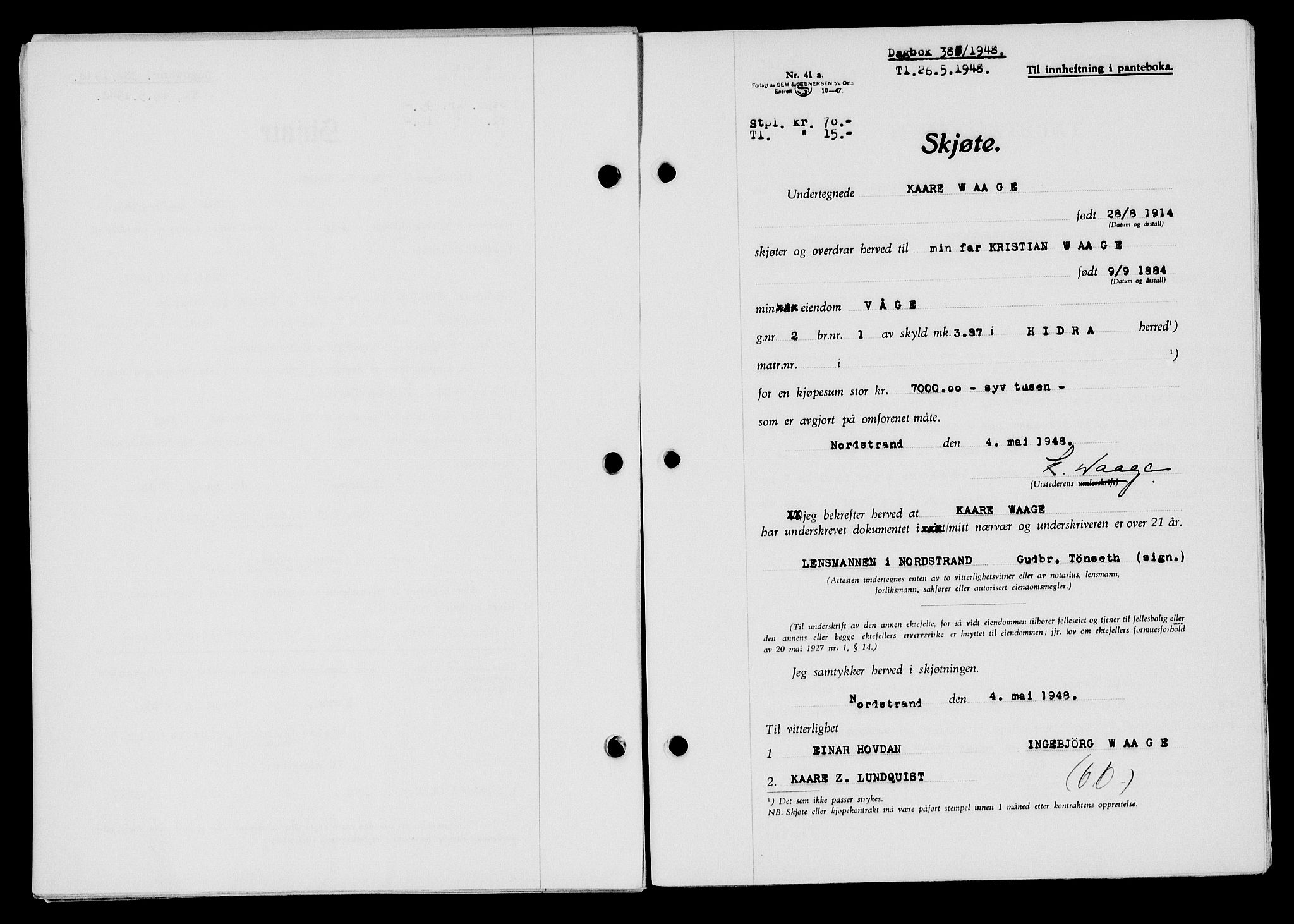 Flekkefjord sorenskriveri, SAK/1221-0001/G/Gb/Gba/L0063: Pantebok nr. A-11, 1947-1948, Dagboknr: 383/1948