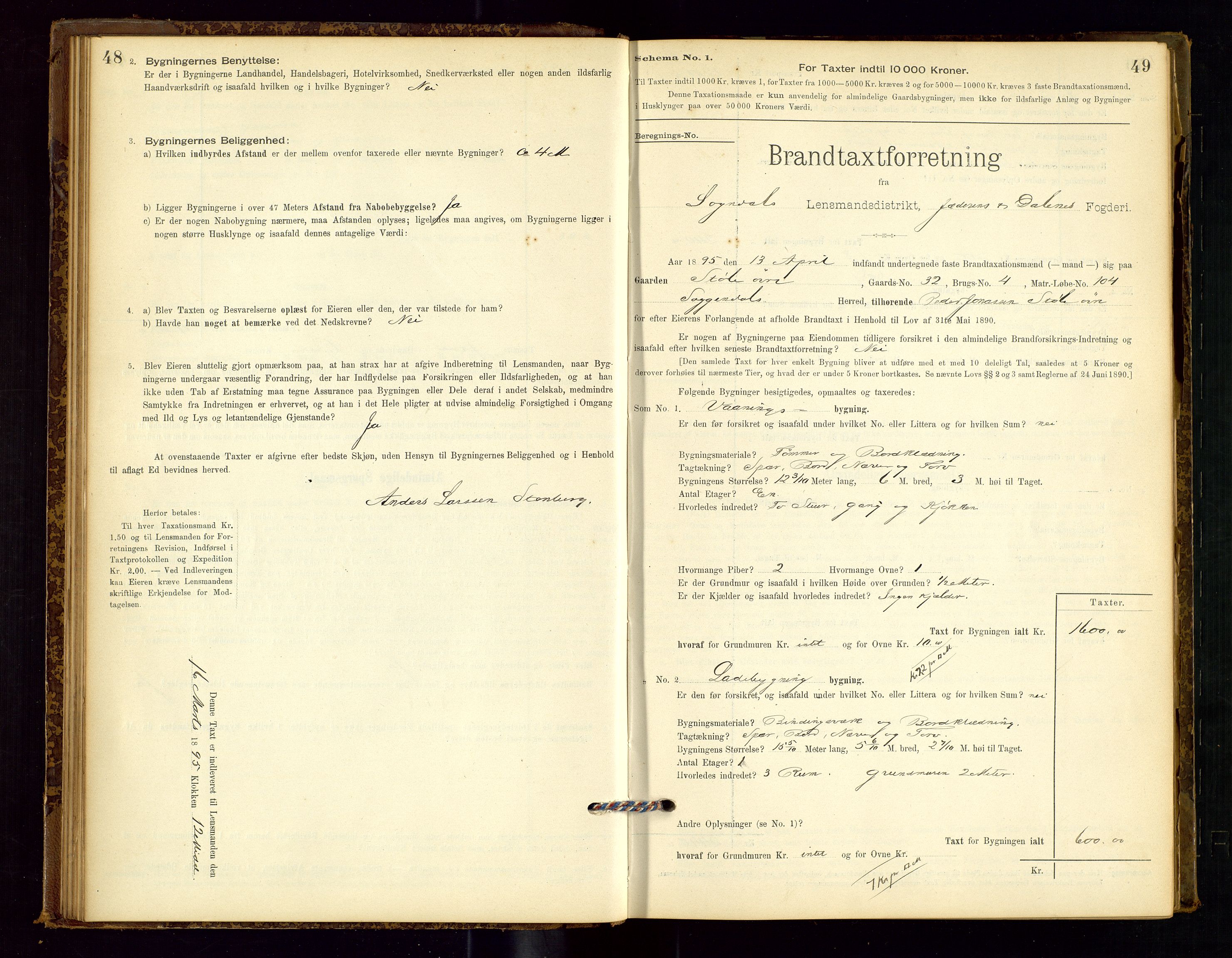 Sokndal lensmannskontor, AV/SAST-A-100417/Gob/L0001: "Brandtaxt-Protokol", 1895-1902, s. 48-49