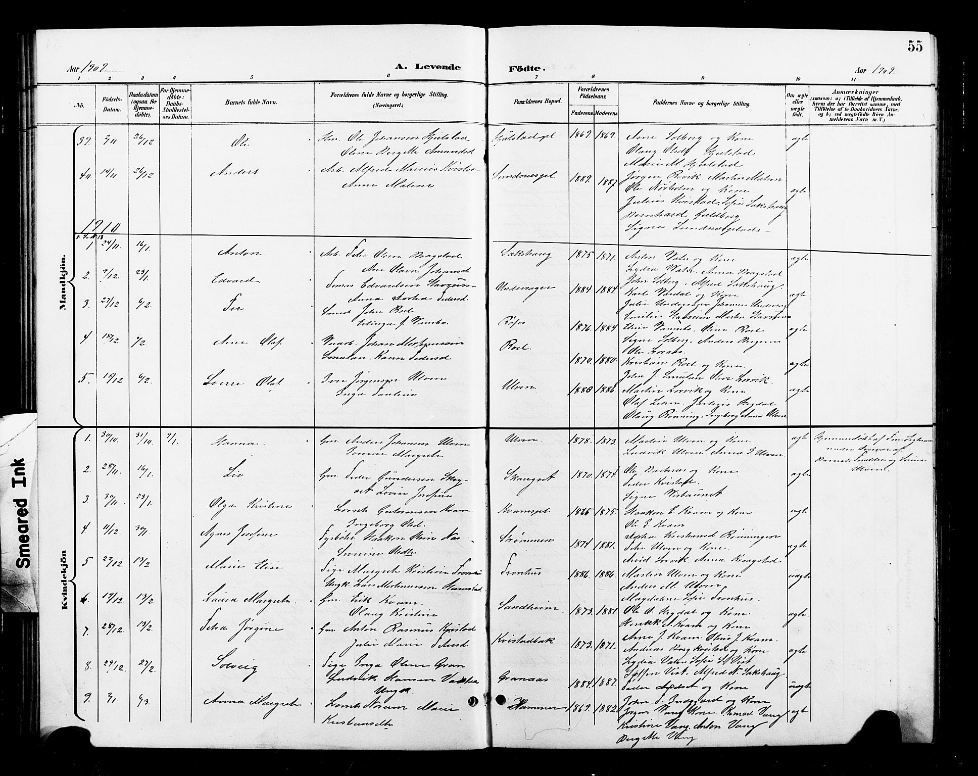 Ministerialprotokoller, klokkerbøker og fødselsregistre - Nord-Trøndelag, AV/SAT-A-1458/730/L0302: Klokkerbok nr. 730C05, 1898-1924, s. 55