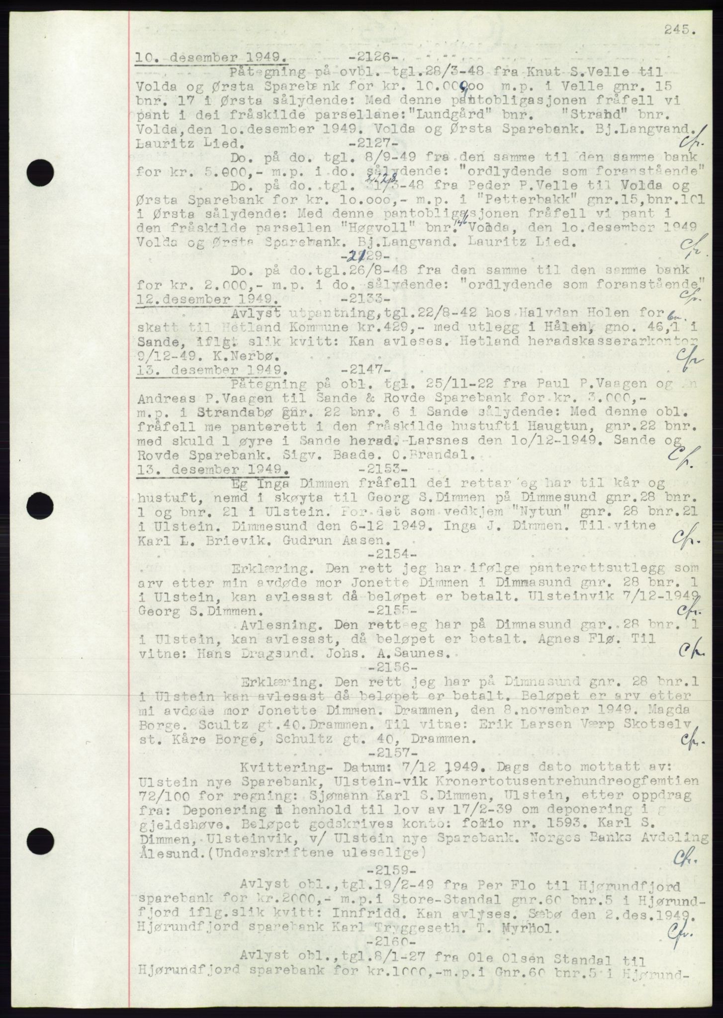 Søre Sunnmøre sorenskriveri, AV/SAT-A-4122/1/2/2C/L0072: Pantebok nr. 66, 1941-1955, Dagboknr: 2126/1949