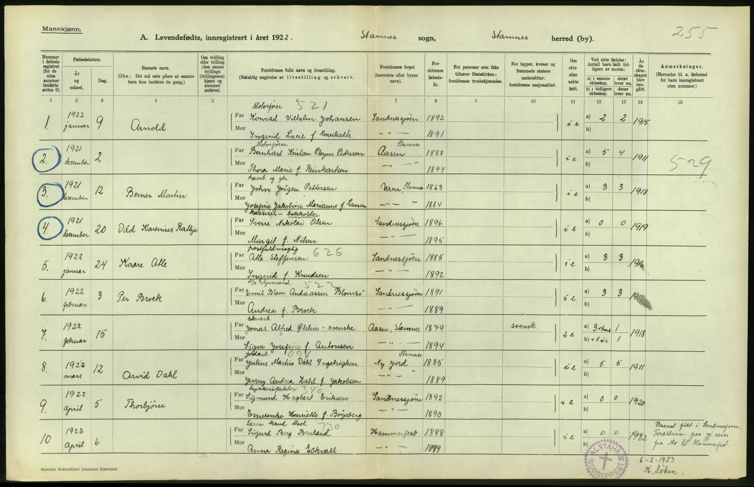 Statistisk sentralbyrå, Sosiodemografiske emner, Befolkning, RA/S-2228/D/Df/Dfc/Dfcb/L0044: Nordland fylke: Levendefødte menn og kvinner. Bygder og byer., 1922, s. 160