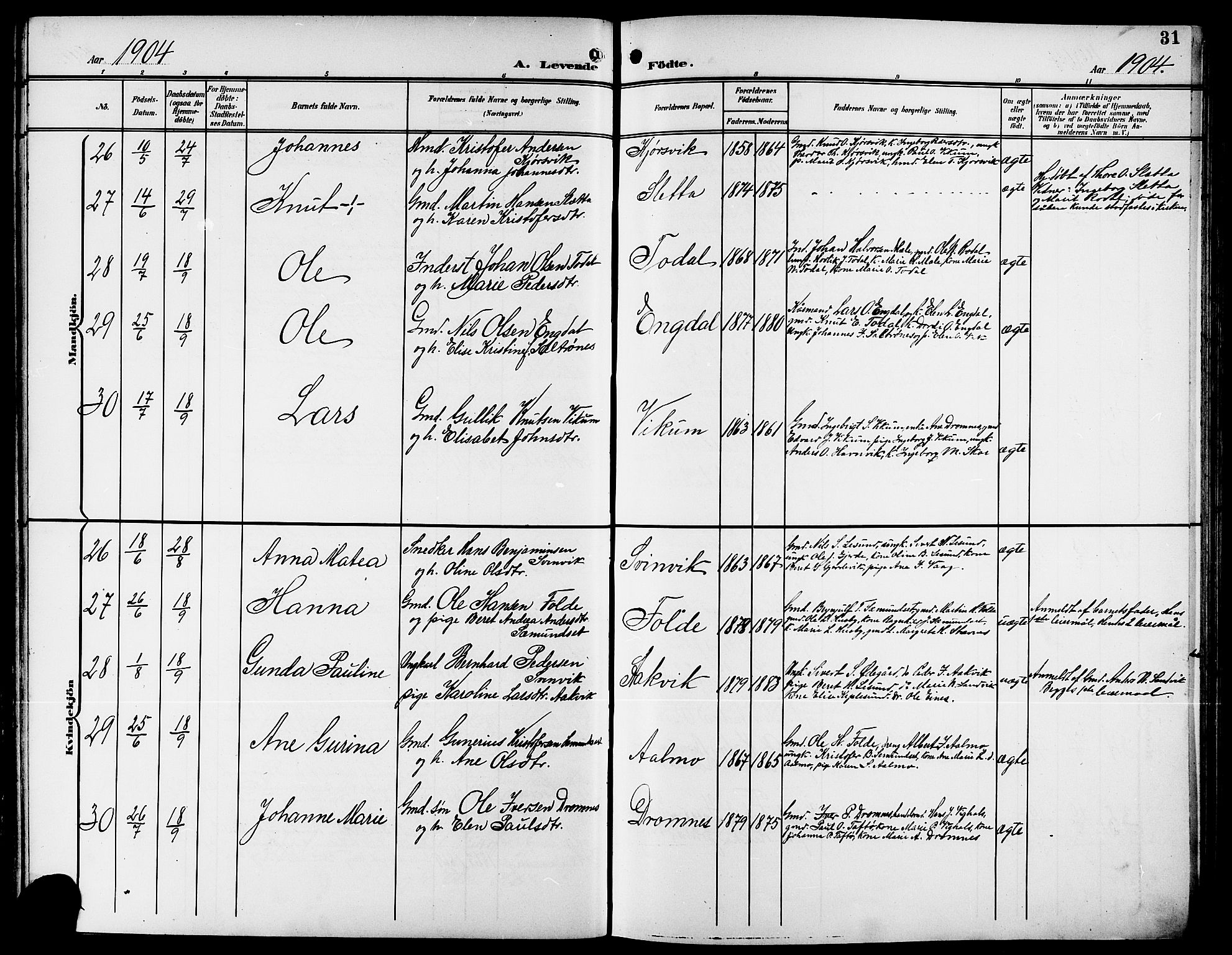 Ministerialprotokoller, klokkerbøker og fødselsregistre - Møre og Romsdal, AV/SAT-A-1454/578/L0910: Klokkerbok nr. 578C03, 1900-1921, s. 31