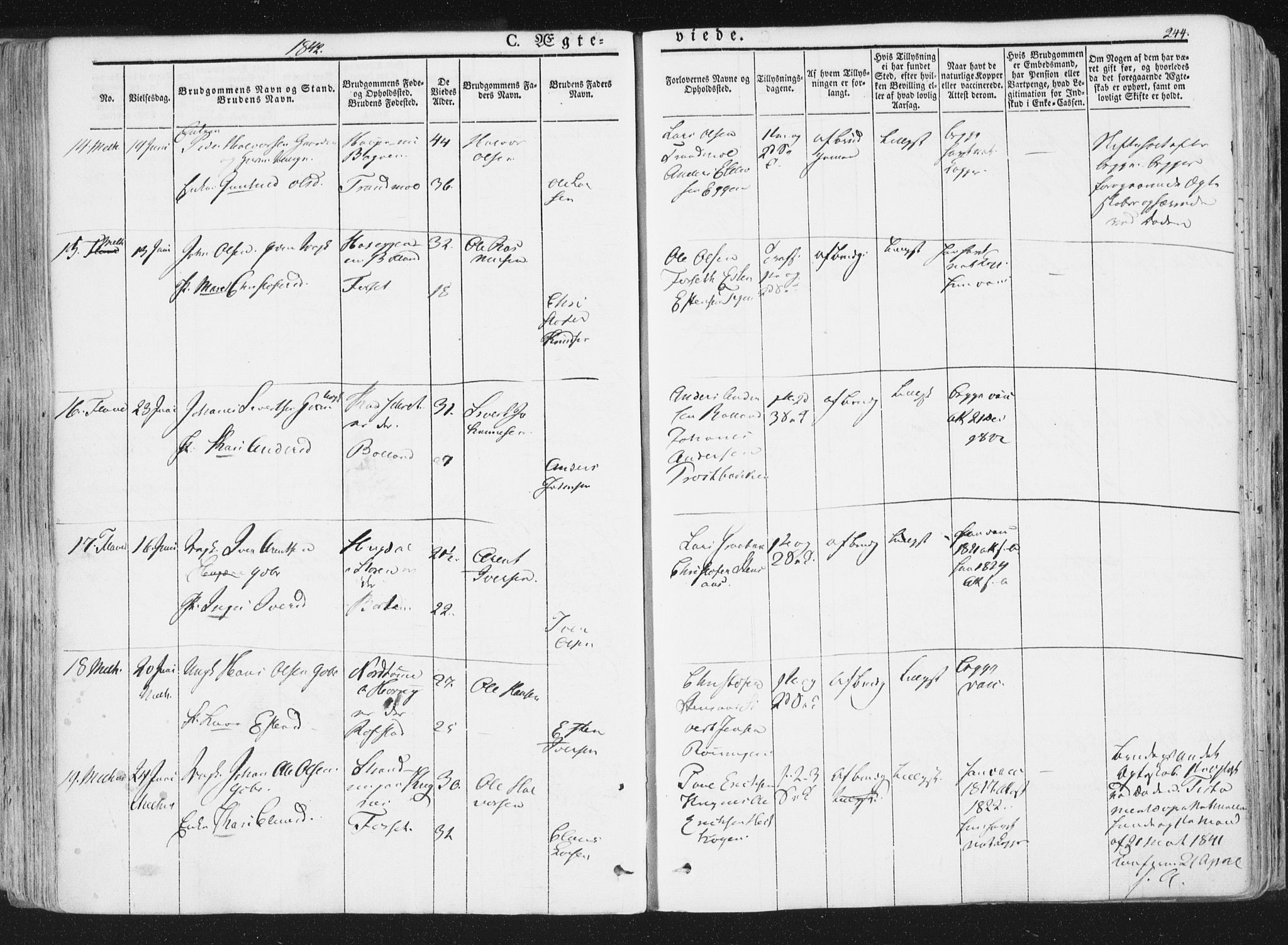 Ministerialprotokoller, klokkerbøker og fødselsregistre - Sør-Trøndelag, SAT/A-1456/691/L1074: Ministerialbok nr. 691A06, 1842-1852, s. 244