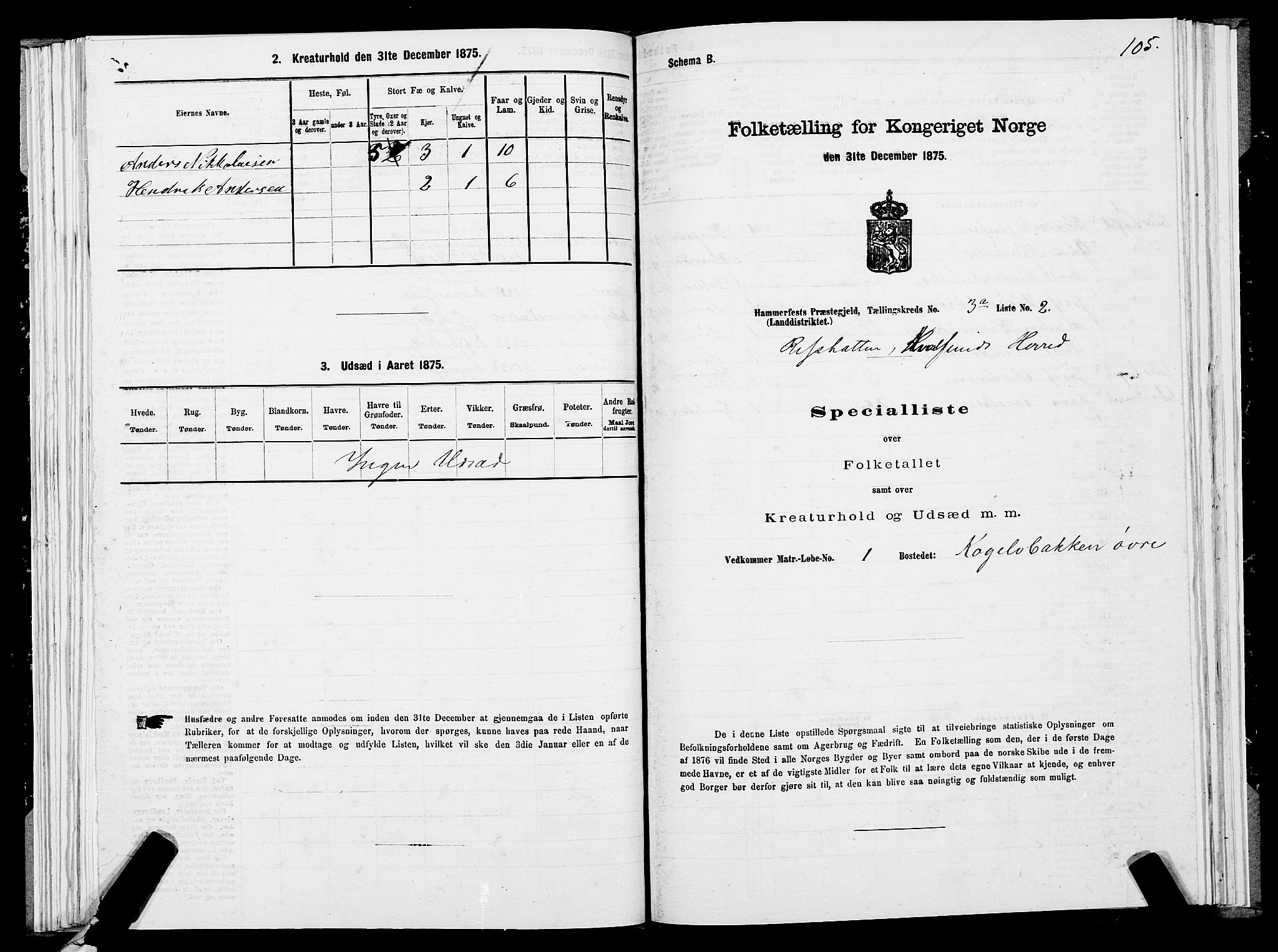 SATØ, Folketelling 1875 for 2016L Hammerfest prestegjeld, Hammerfest landsokn og Kvalsund sokn, 1875, s. 2105