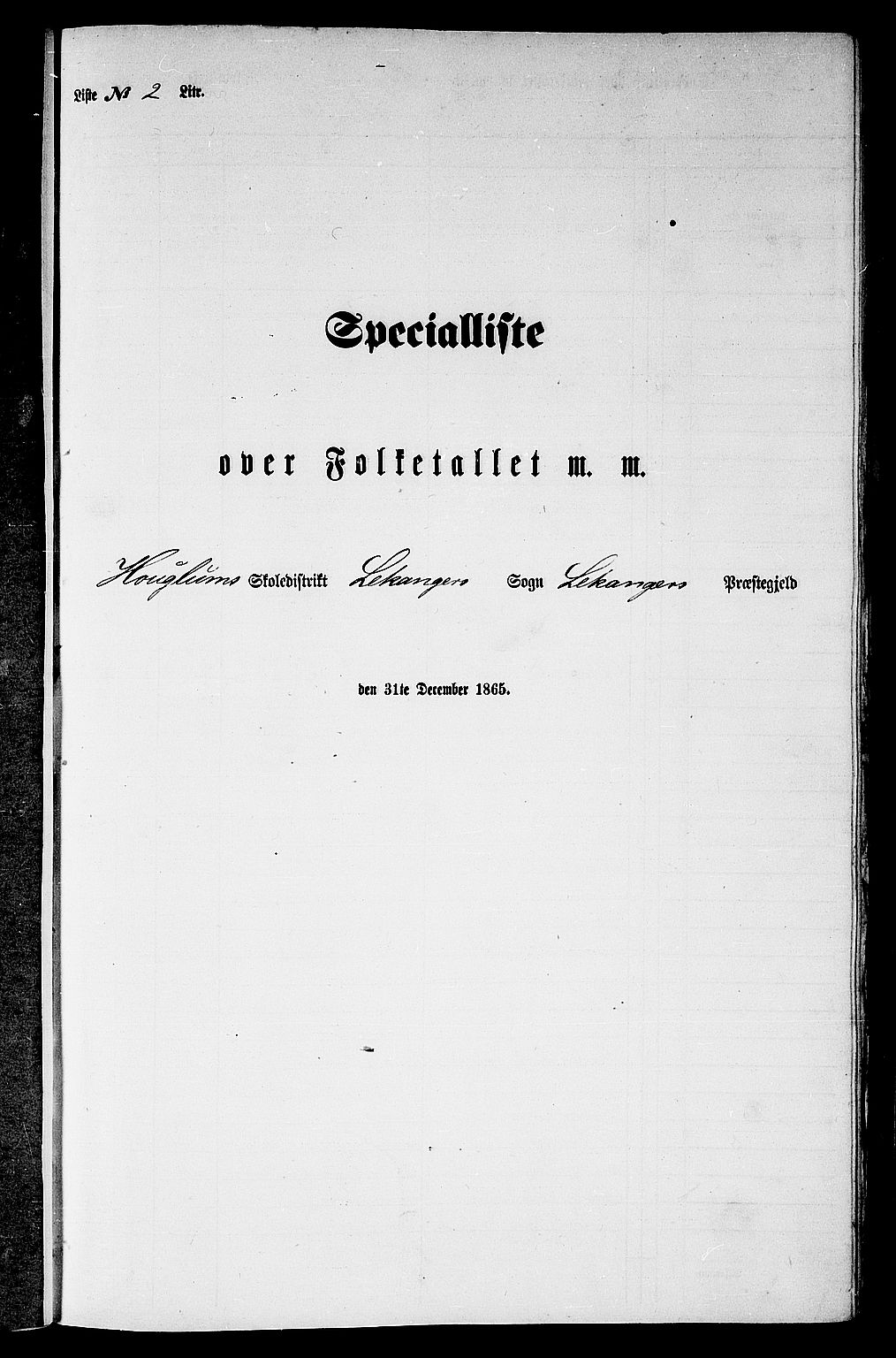 RA, Folketelling 1865 for 1419P Leikanger prestegjeld, 1865, s. 20