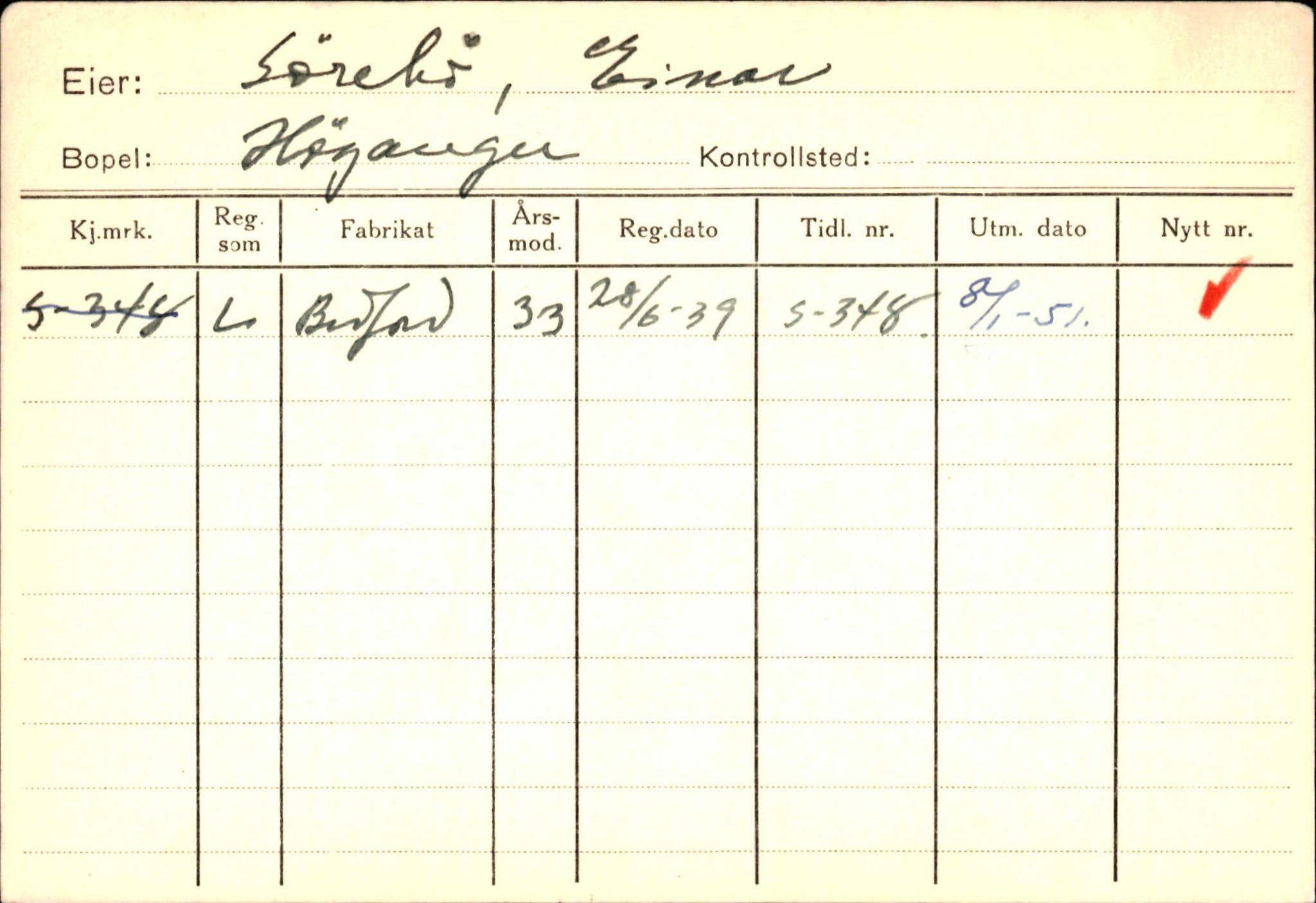 Statens vegvesen, Sogn og Fjordane vegkontor, SAB/A-5301/4/F/L0131: Eigarregister Høyanger P-Å. Stryn S-Å, 1945-1975, s. 522