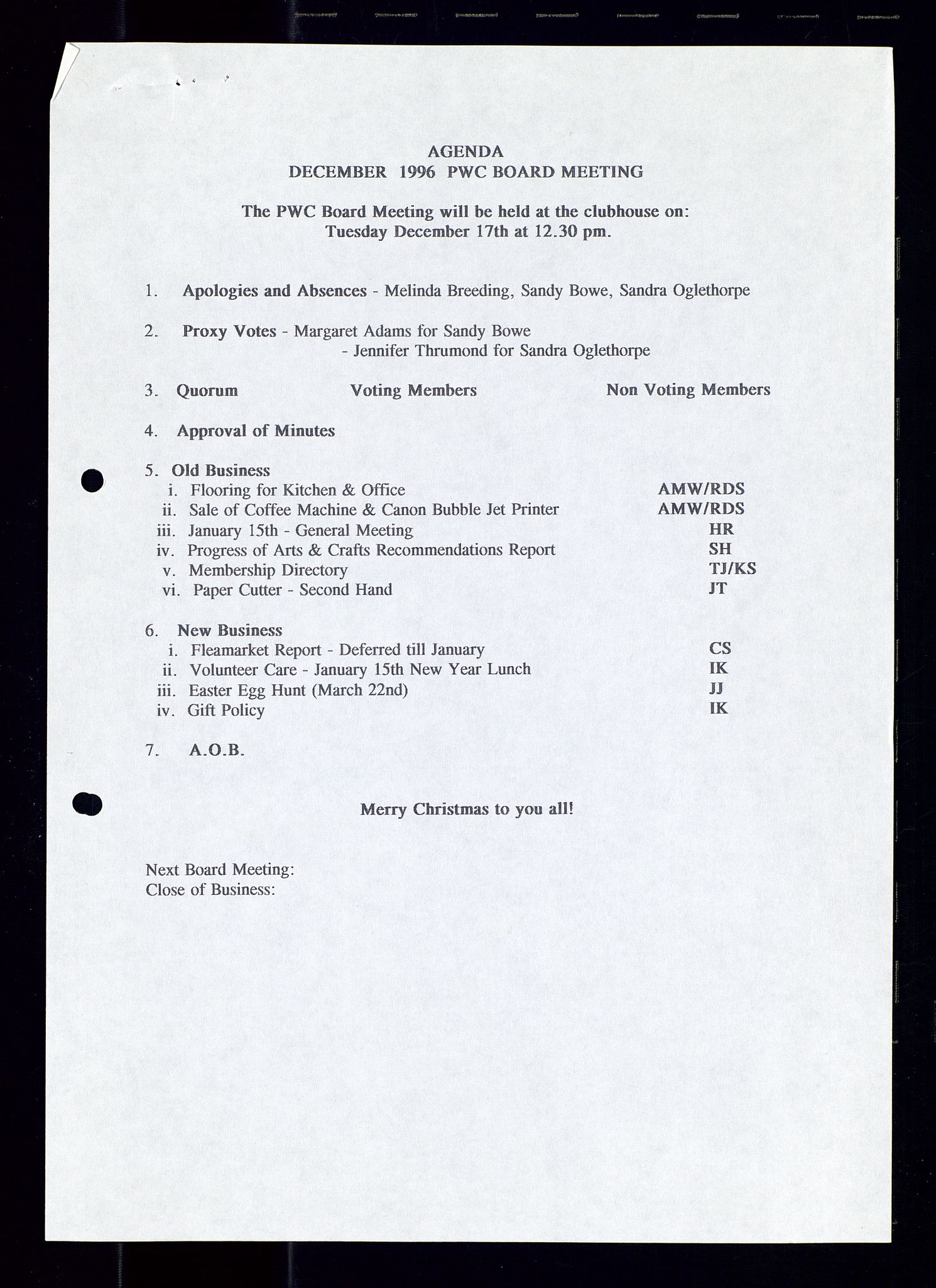 PA 1547 - Petroleum Wives Club, SAST/A-101974/A/Aa/L0003: Board and General Meeting, 1994-1998