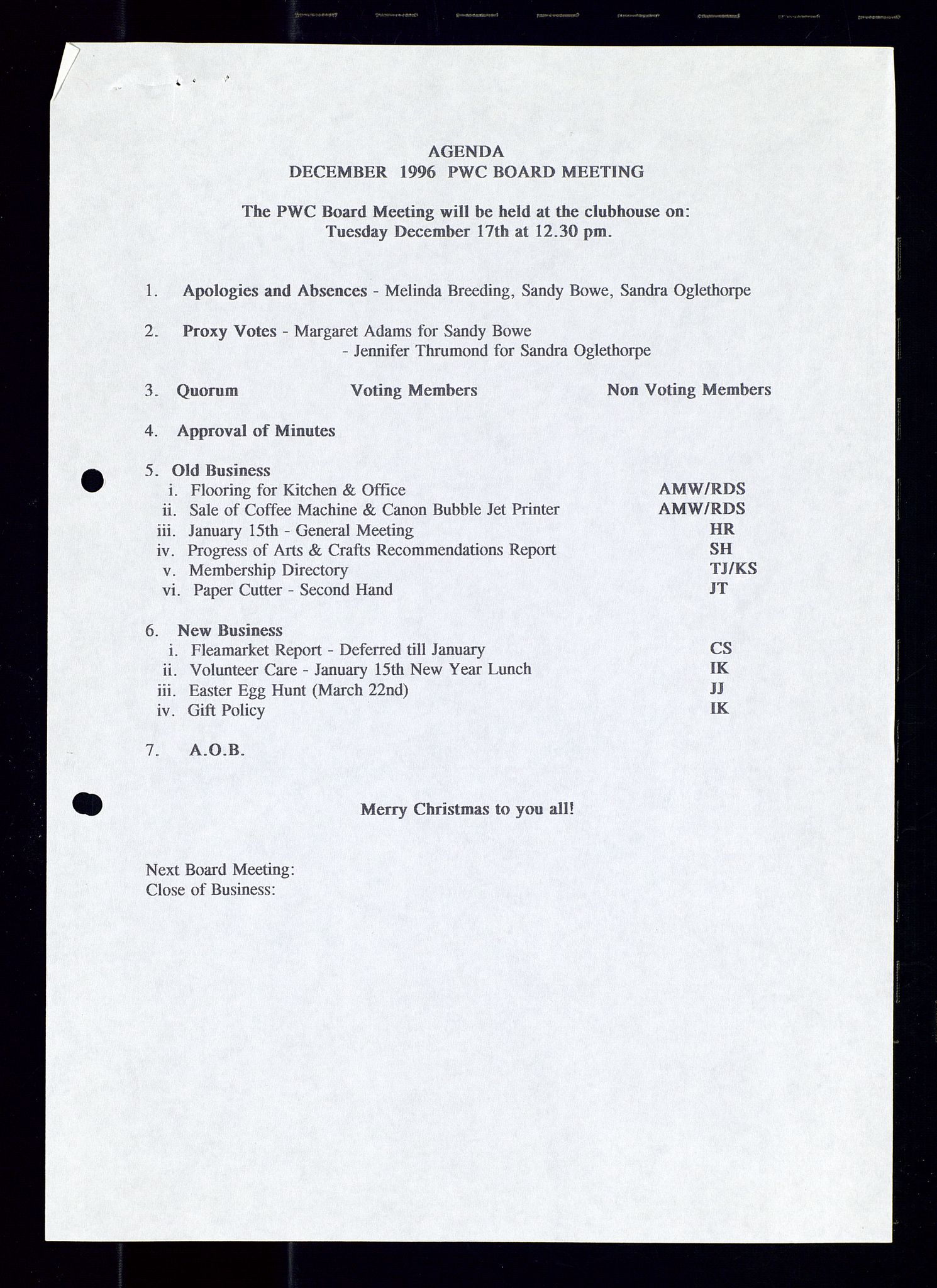 PA 1547 - Petroleum Wives Club, AV/SAST-A-101974/A/Aa/L0003: Board and General Meeting, 1994-1998