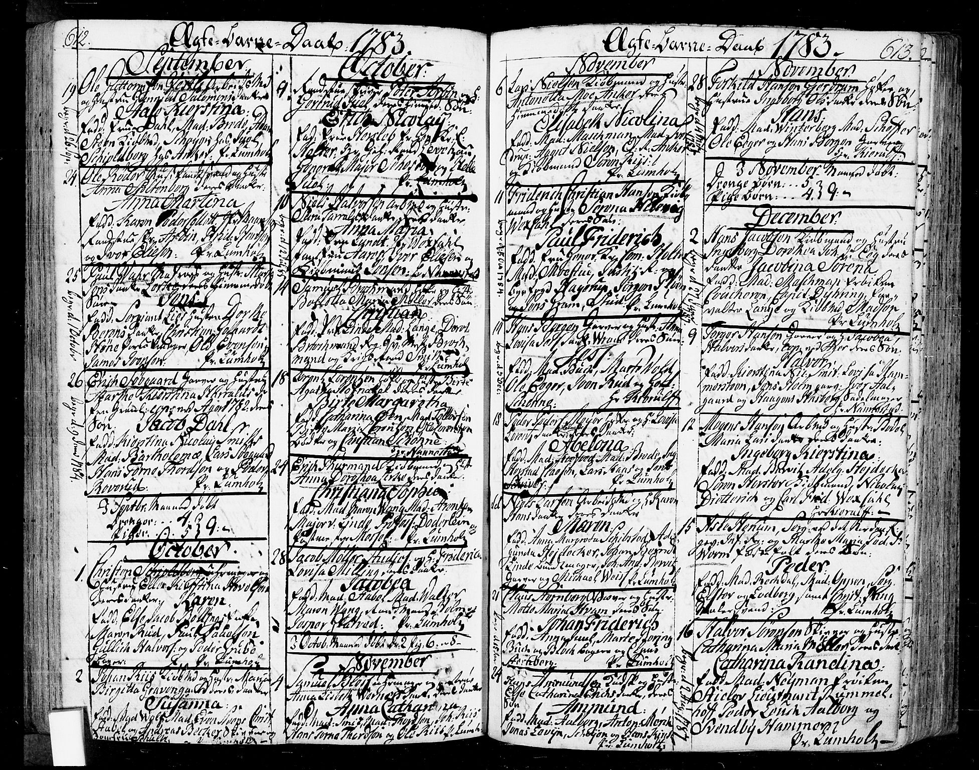 Oslo domkirke Kirkebøker, SAO/A-10752/F/Fa/L0004: Ministerialbok nr. 4, 1743-1786, s. 612-613