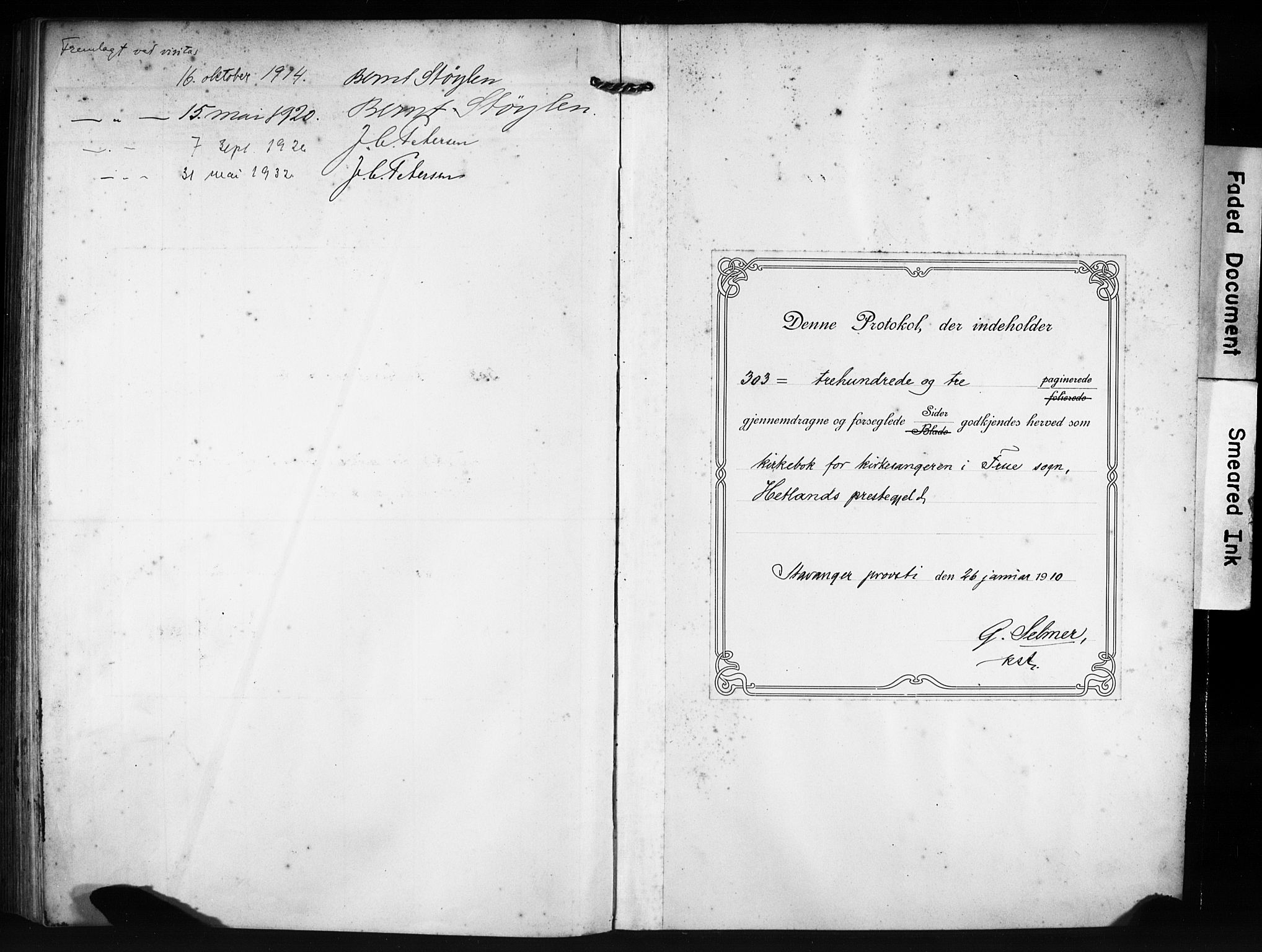 Hetland sokneprestkontor, AV/SAST-A-101826/30/30BB/L0009: Klokkerbok nr. B 9, 1910-1931