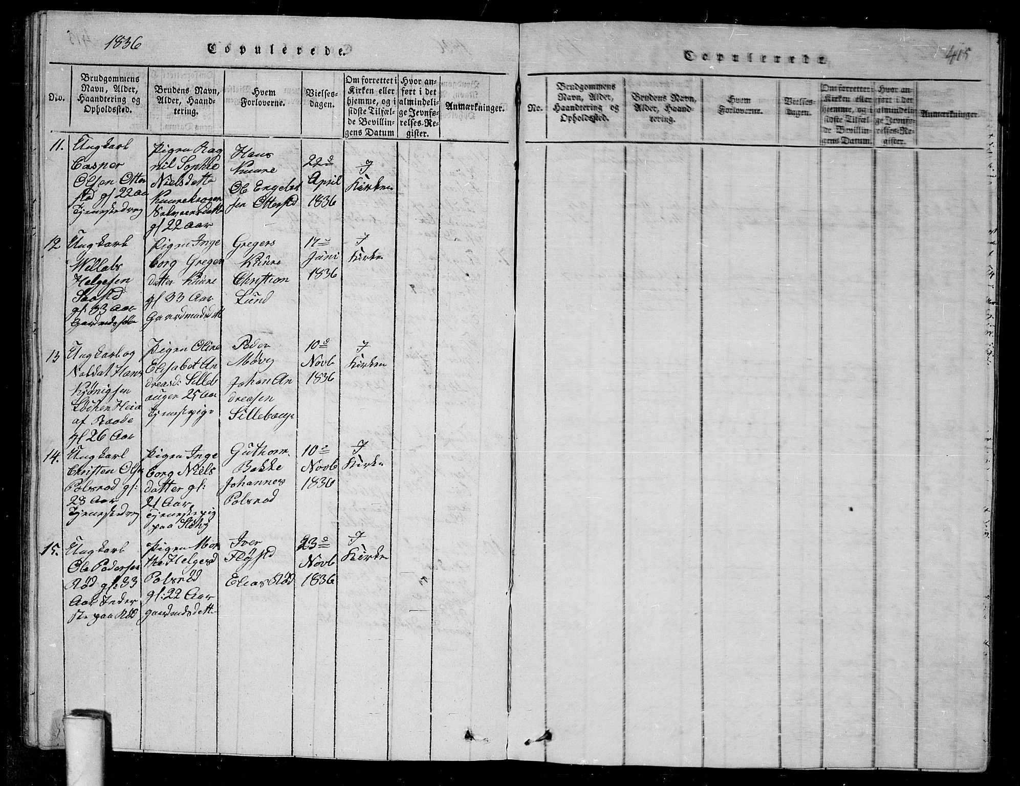 Rygge prestekontor Kirkebøker, AV/SAO-A-10084b/G/Ga/L0001: Klokkerbok nr. 1, 1814-1871, s. 414-415