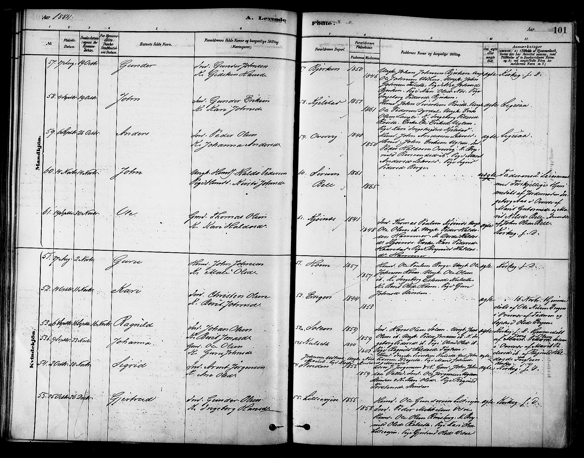 Ministerialprotokoller, klokkerbøker og fødselsregistre - Sør-Trøndelag, AV/SAT-A-1456/695/L1148: Ministerialbok nr. 695A08, 1878-1891, s. 101