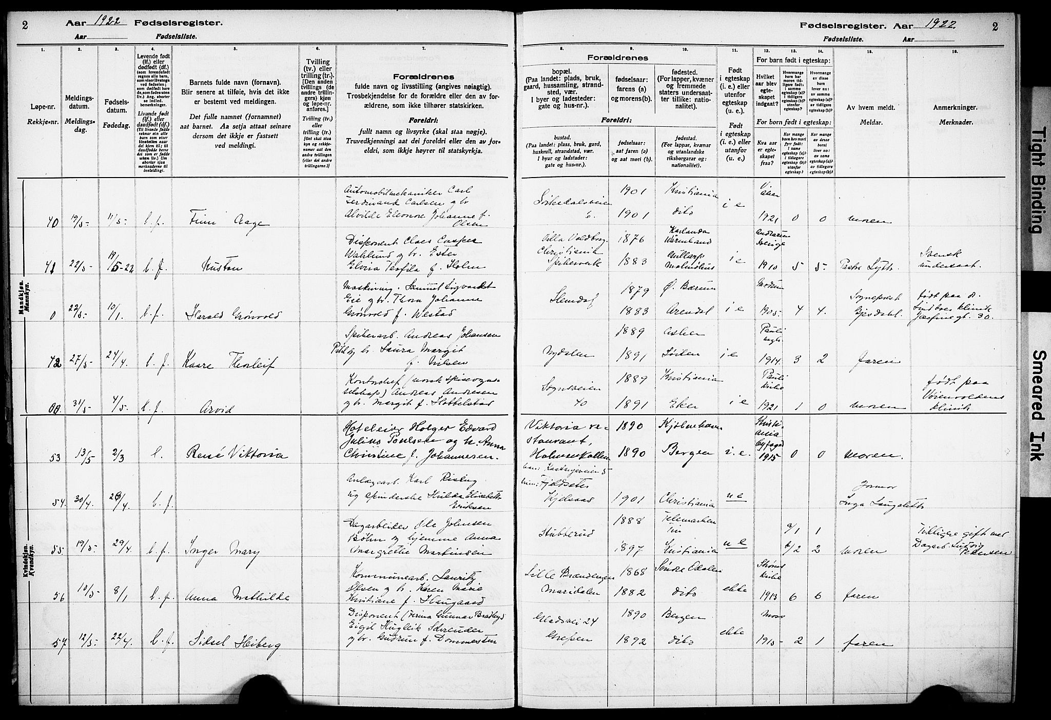 Vestre Aker prestekontor Kirkebøker, AV/SAO-A-10025/J/Ja/L0002: Fødselsregister nr. 2, 1922-1926, s. 2