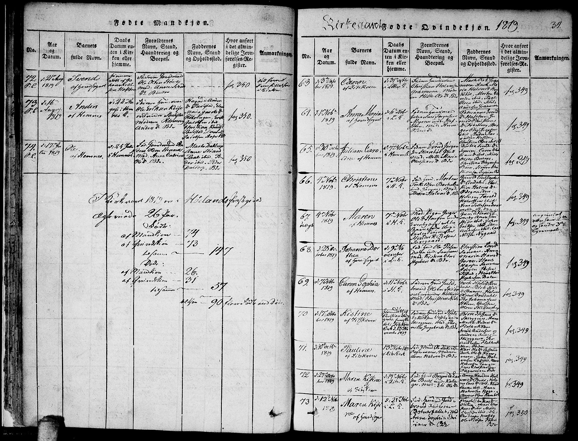 Høland prestekontor Kirkebøker, SAO/A-10346a/F/Fa/L0007: Ministerialbok nr. I 7, 1814-1827, s. 34