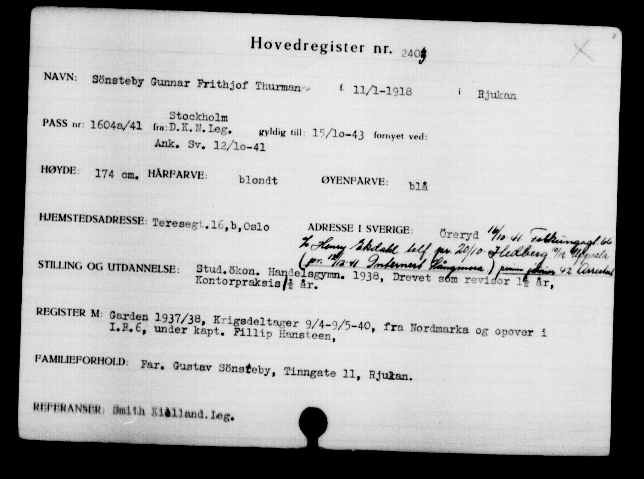 Utenriksstasjonene, Legasjonen i Stockholm, Flyktningkontoret, AV/RA-S-6753/V/Va/L0003: Kjesäterkartoteket, flyktninger med registreringsnr. 2001-3495, 1940-1945, s. 572