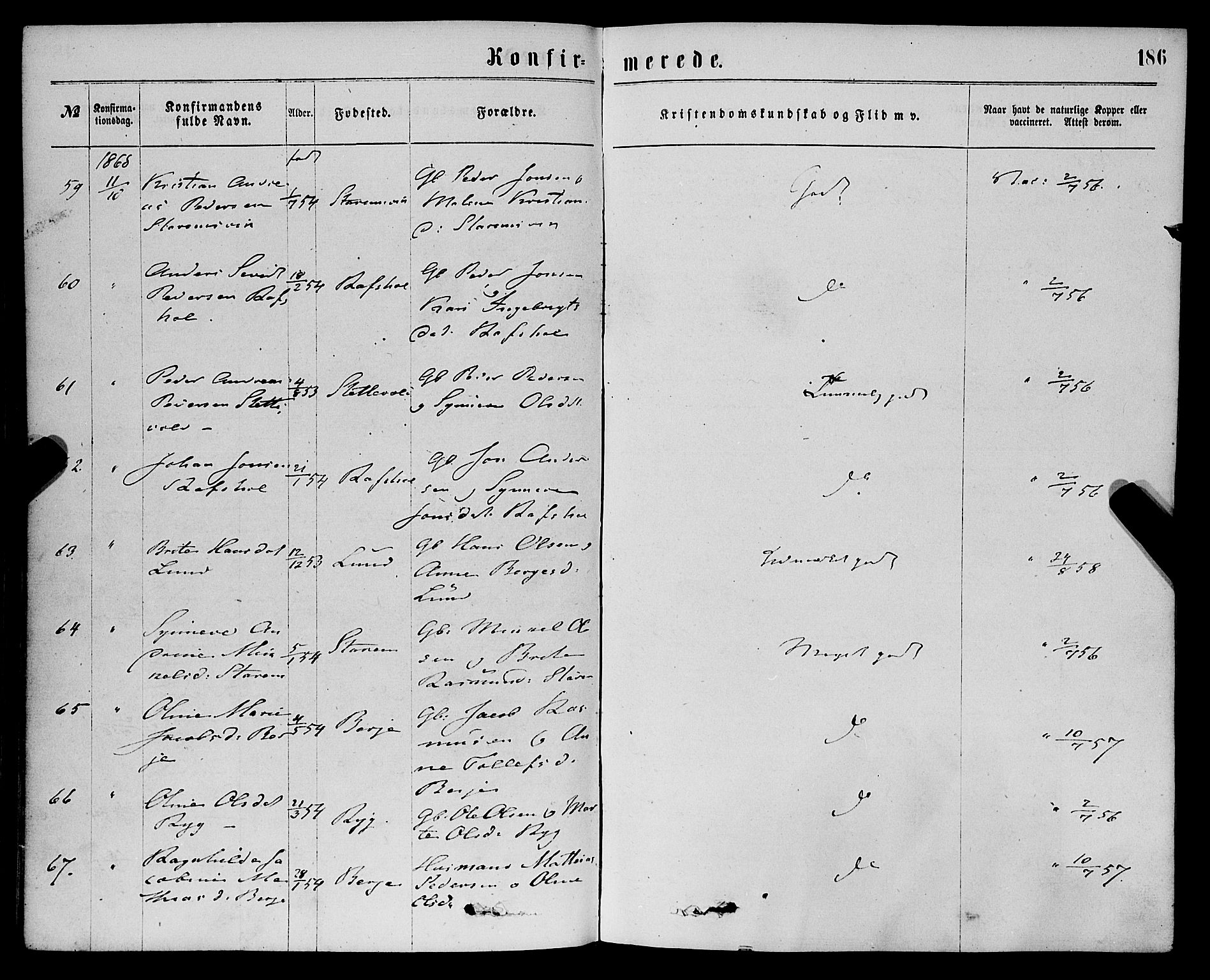 Eid sokneprestembete, AV/SAB-A-82301/H/Haa/Haaa/L0010: Ministerialbok nr. A 10, 1867-1878, s. 186