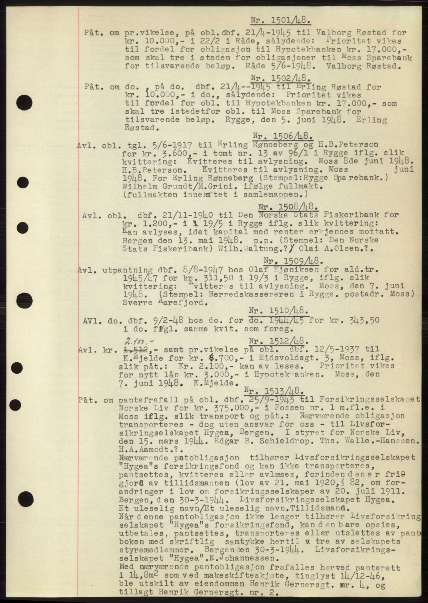 Moss sorenskriveri, SAO/A-10168: Pantebok nr. C10, 1938-1950, Dagboknr: 1501/1948