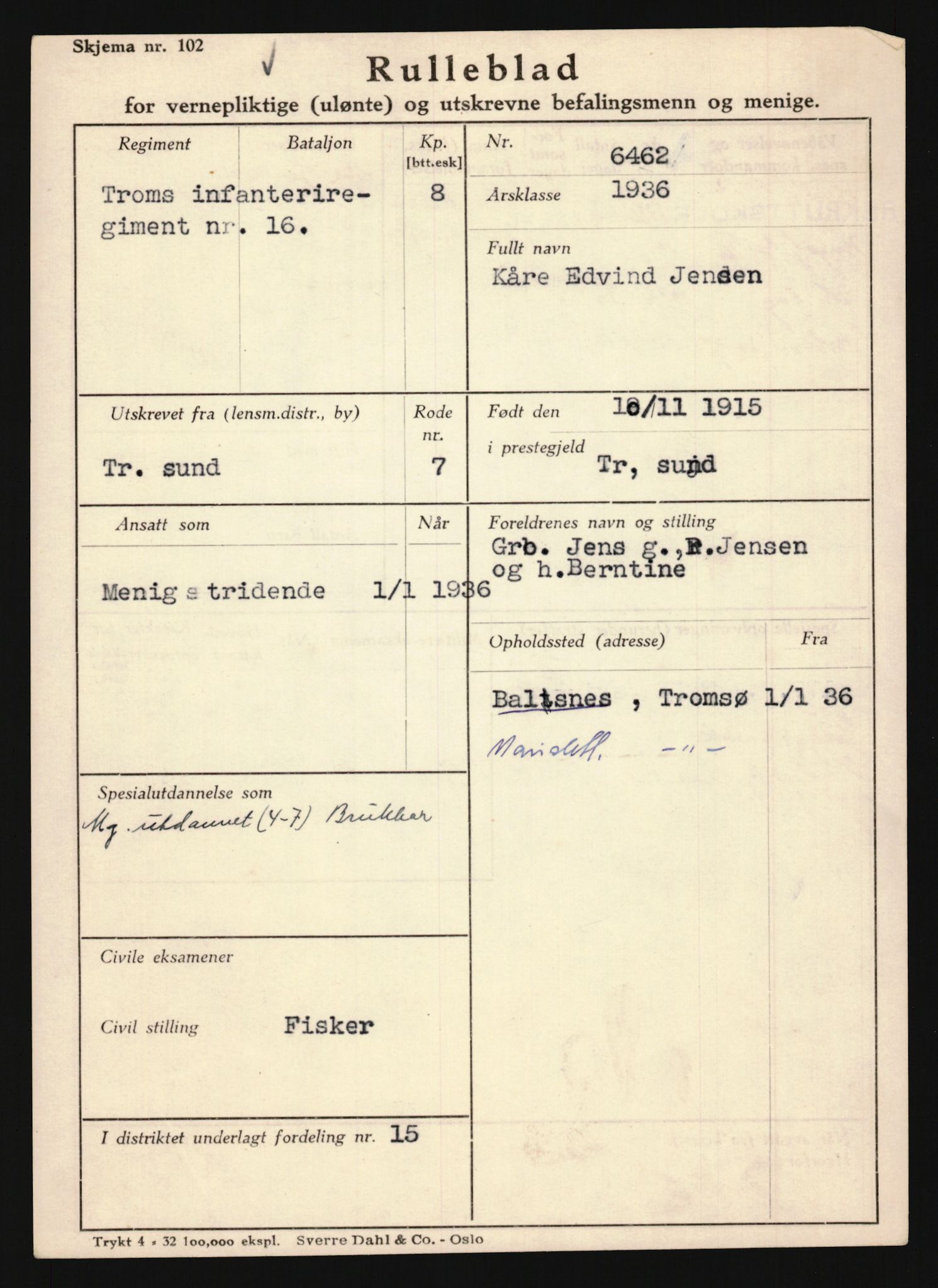 Forsvaret, Troms infanteriregiment nr. 16, AV/RA-RAFA-3146/P/Pa/L0020: Rulleblad for regimentets menige mannskaper, årsklasse 1936, 1936, s. 575