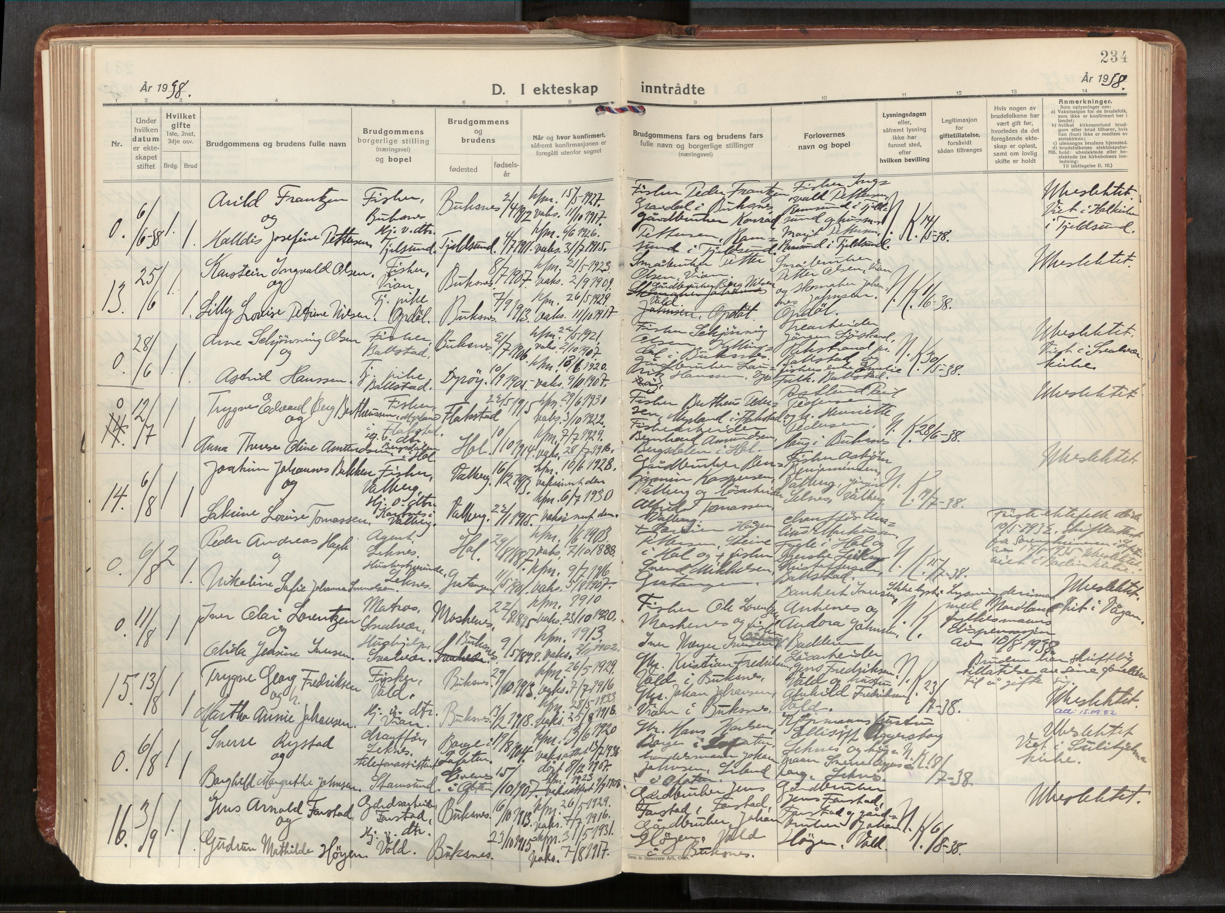 Ministerialprotokoller, klokkerbøker og fødselsregistre - Nordland, AV/SAT-A-1459/881/L1161: Ministerialbok nr. 881A14, 1932-1955, s. 234