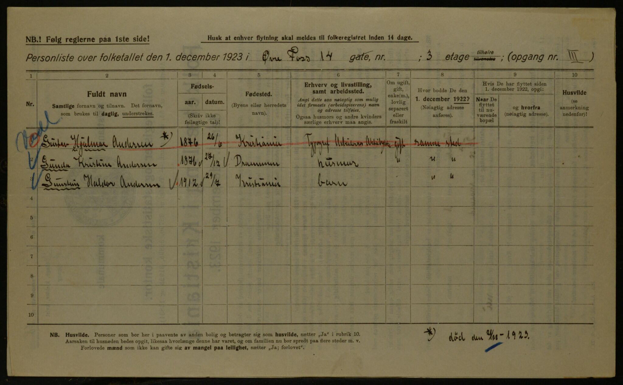 OBA, Kommunal folketelling 1.12.1923 for Kristiania, 1923, s. 143031